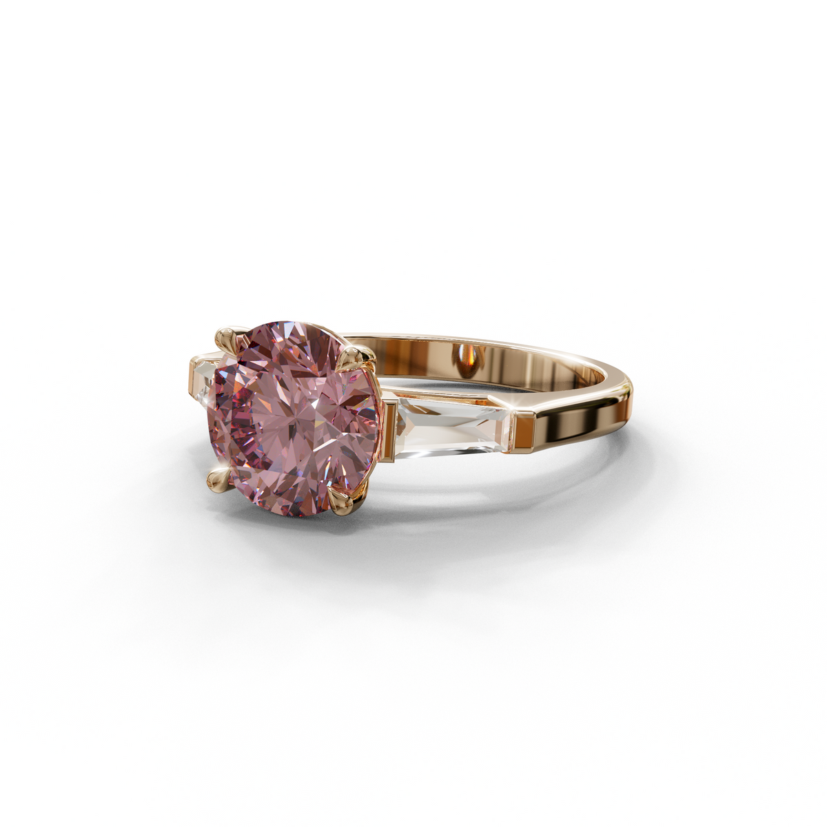 2 to 5 Carat Pink Lab Grown Diamond Engagement Ring – Round Cut Three Stone | Cordelia