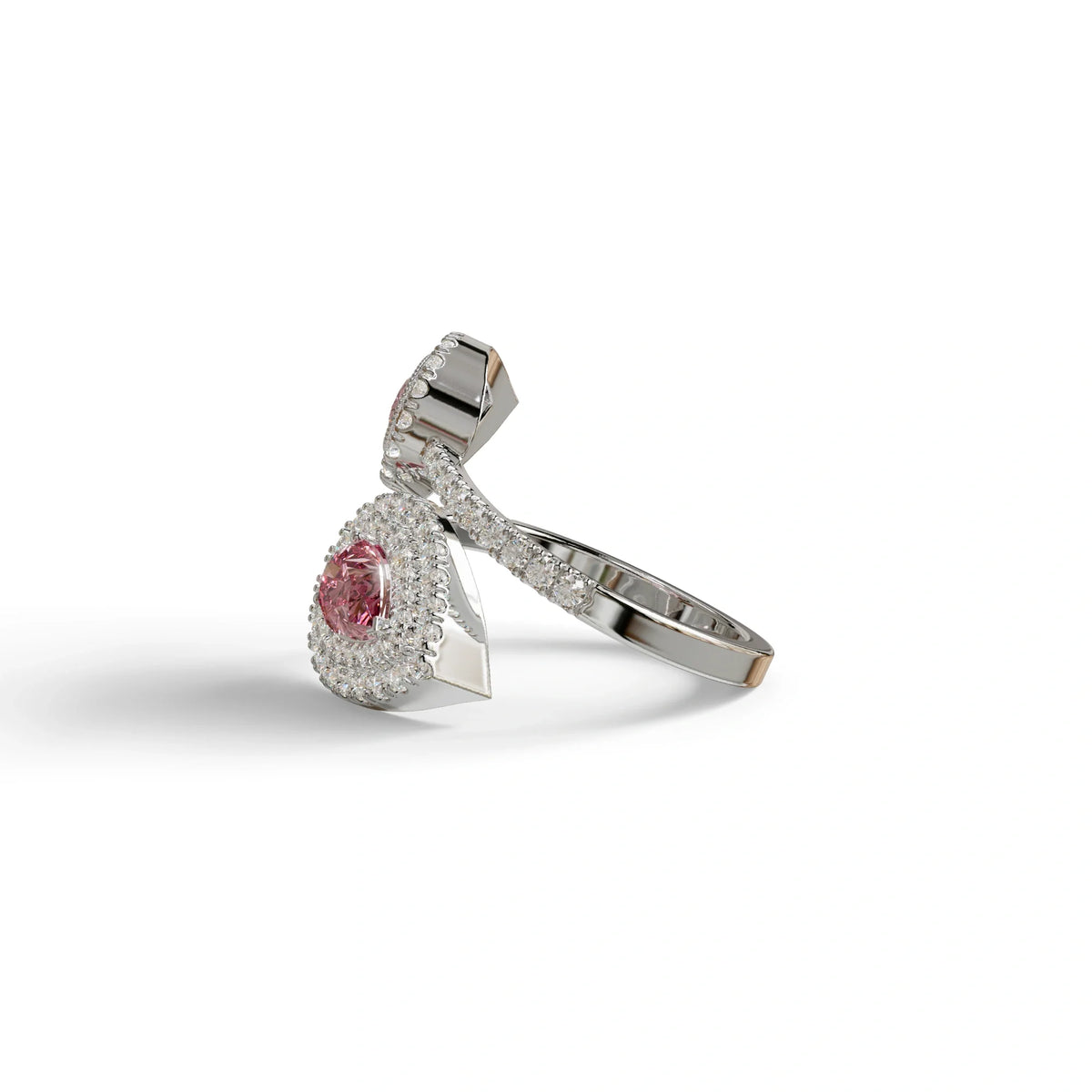 2 Carat Pink Pear Cut Halo & Pave Lab Grown Diamond Ring - Ahurissant