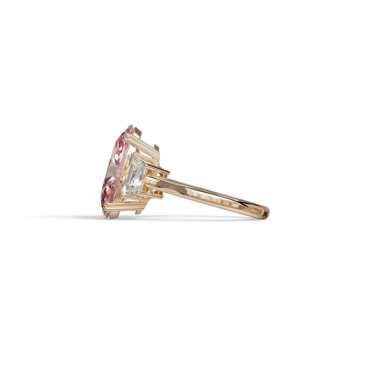 5 Carat Pink Lab Grown Diamond Engagement Ring · Oval Cut Three Stone | Solstice - view 5