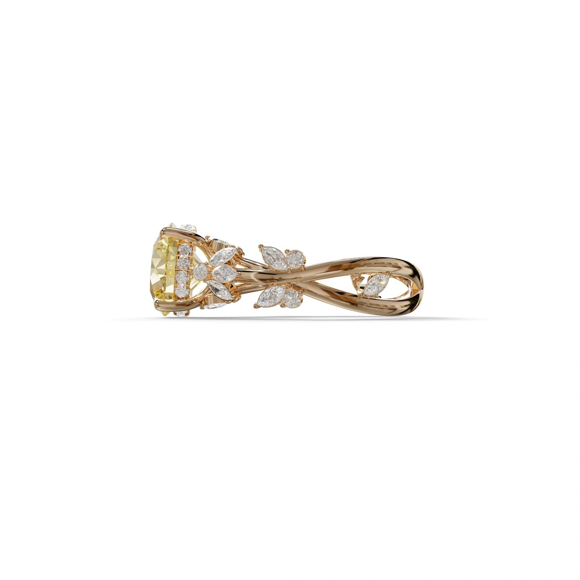 Natural Inspired 4 Carat Yellow Round Cut Lab Diamond Engagement Ring - Catalina