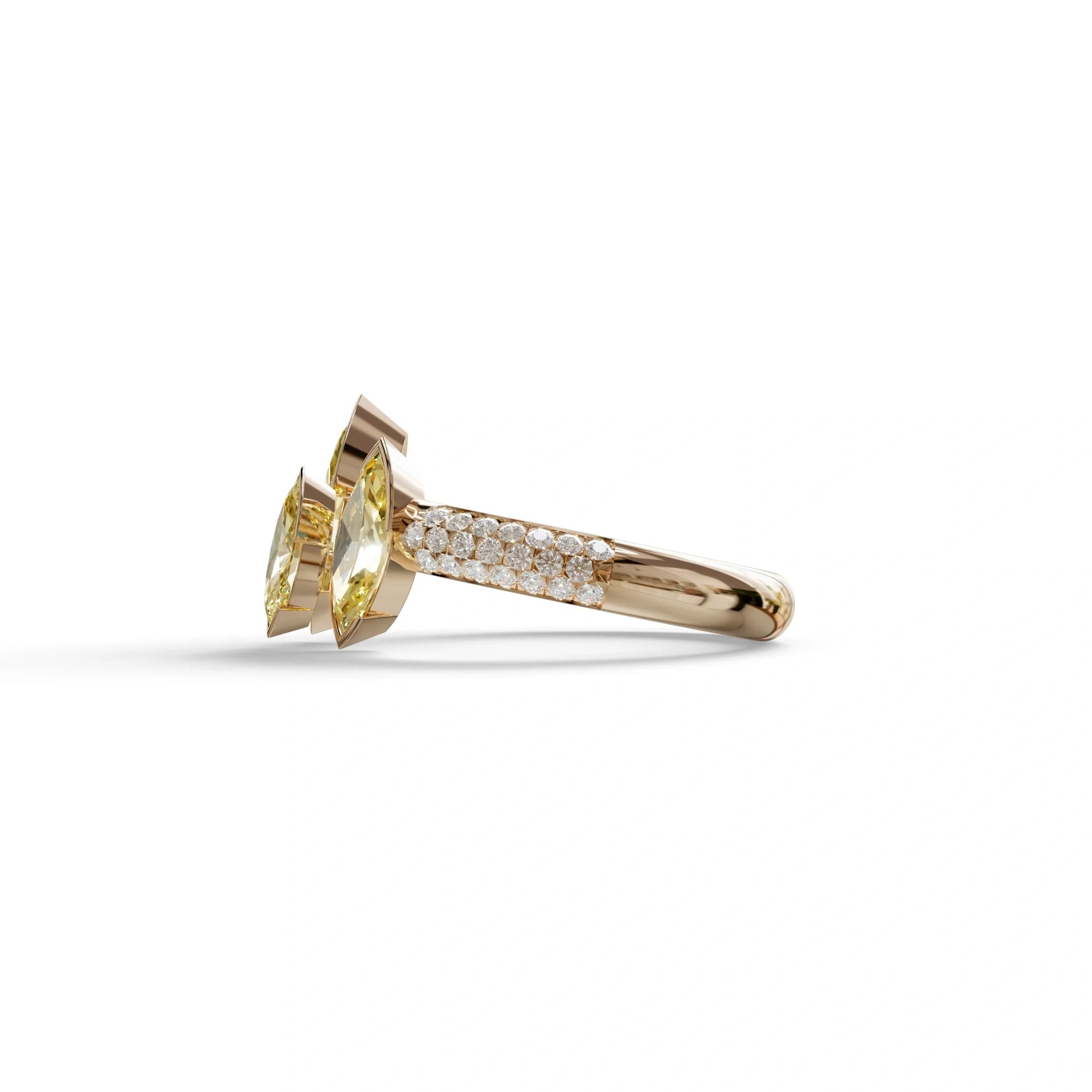 3 Stone 1.75 Ct Yellow Marquise Cut Pave Setting Lab Diamond Ring - Dutch