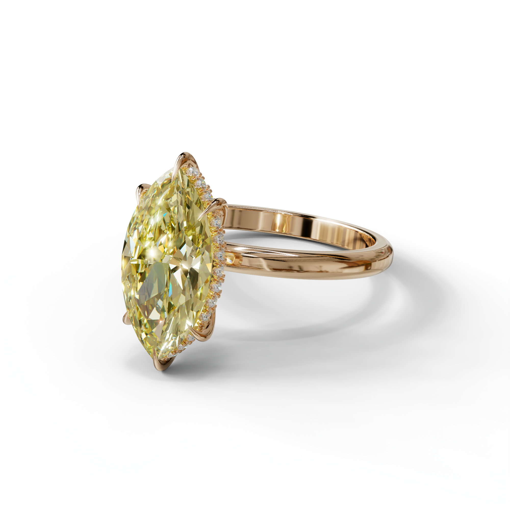 3.5 Carat Yellow Marquise Cut Hidden Halo & Claw Setting Lab Grown Diamond Ring