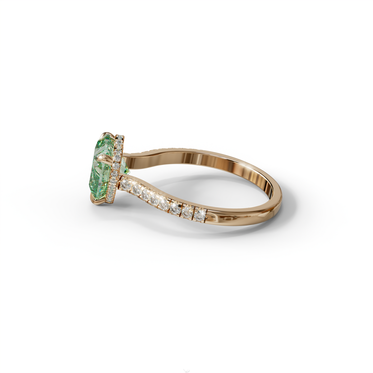 Fancy Vivid Green Heart Cut Lab Diamond Ring – Pavé Band | 10K 14K 18K Gold & Platinum
