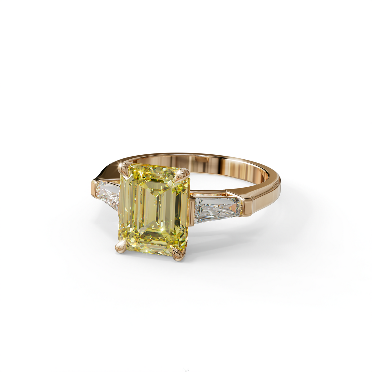 3 Carat Yellow Emerald & Tapered Baguette diamond ring