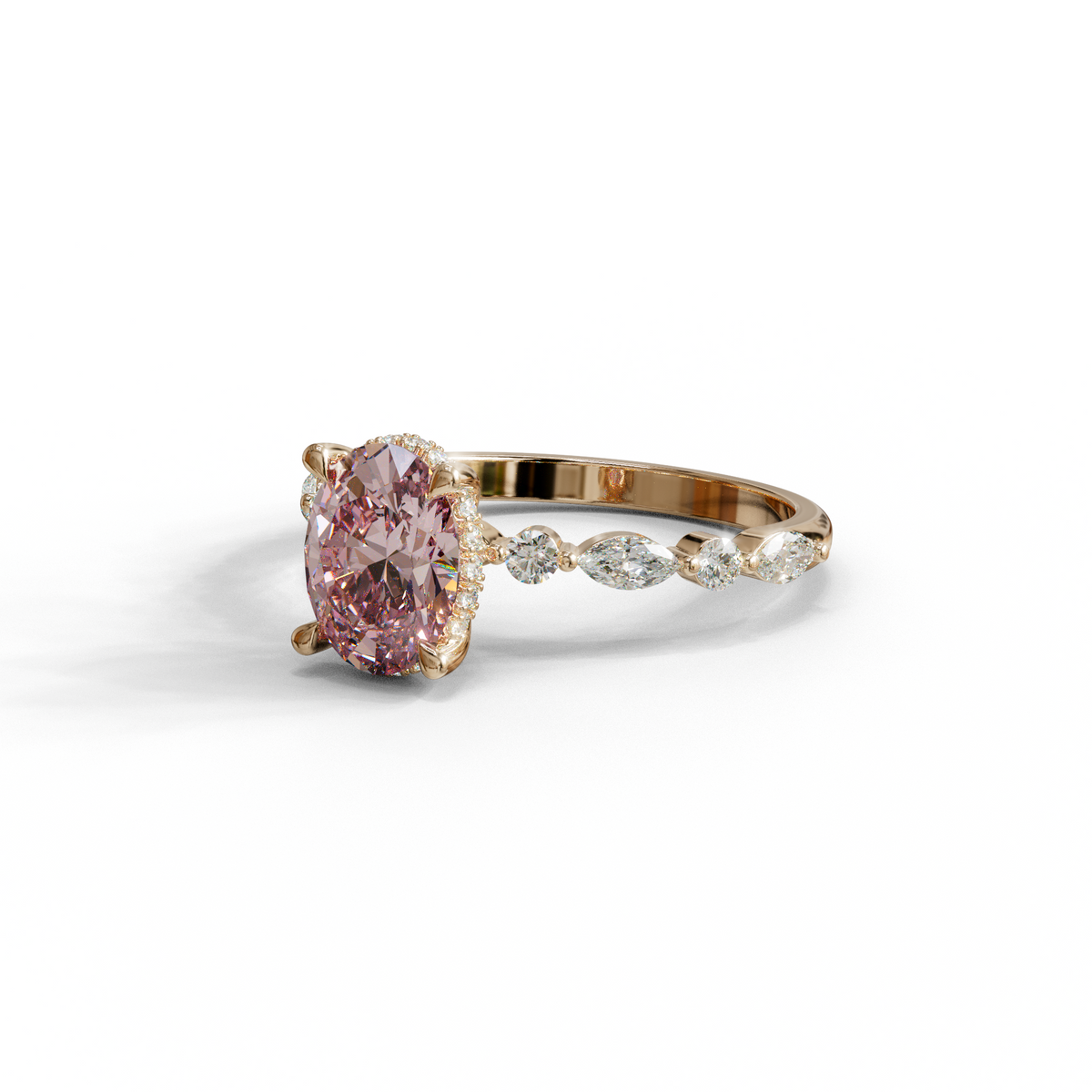 2 to 4 Carat Pink Lab Grown Diamond Engagement Ring – Oval Cut Hidden Halo | Odette