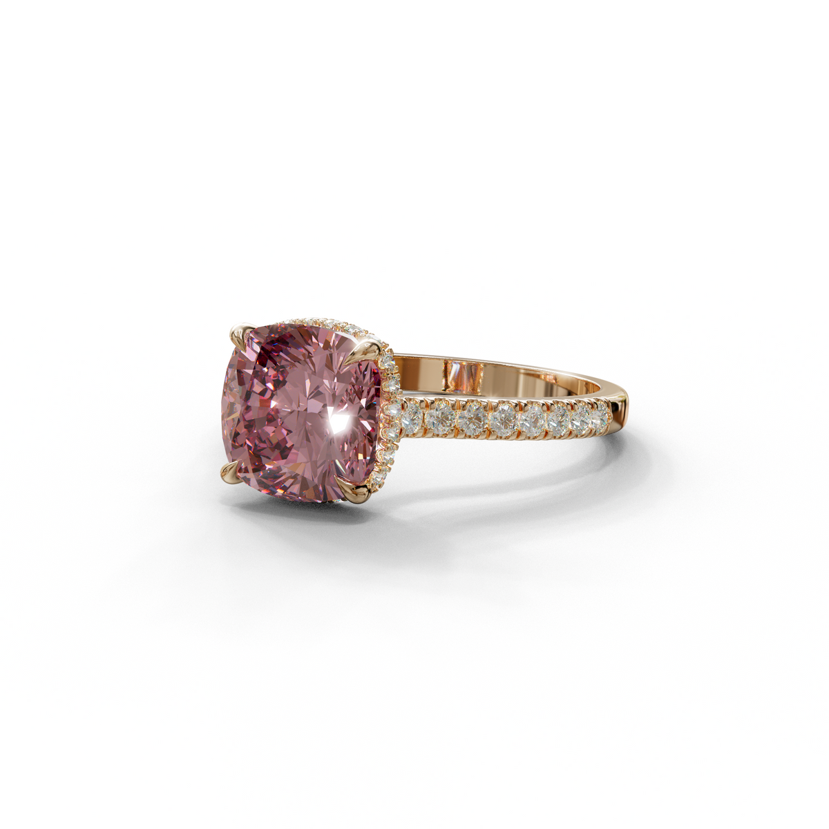 1 to 3.5 Carat Pink Lab Grown Diamond Engagement Ring – Cushion Cut Hidden Halo | Vivienne