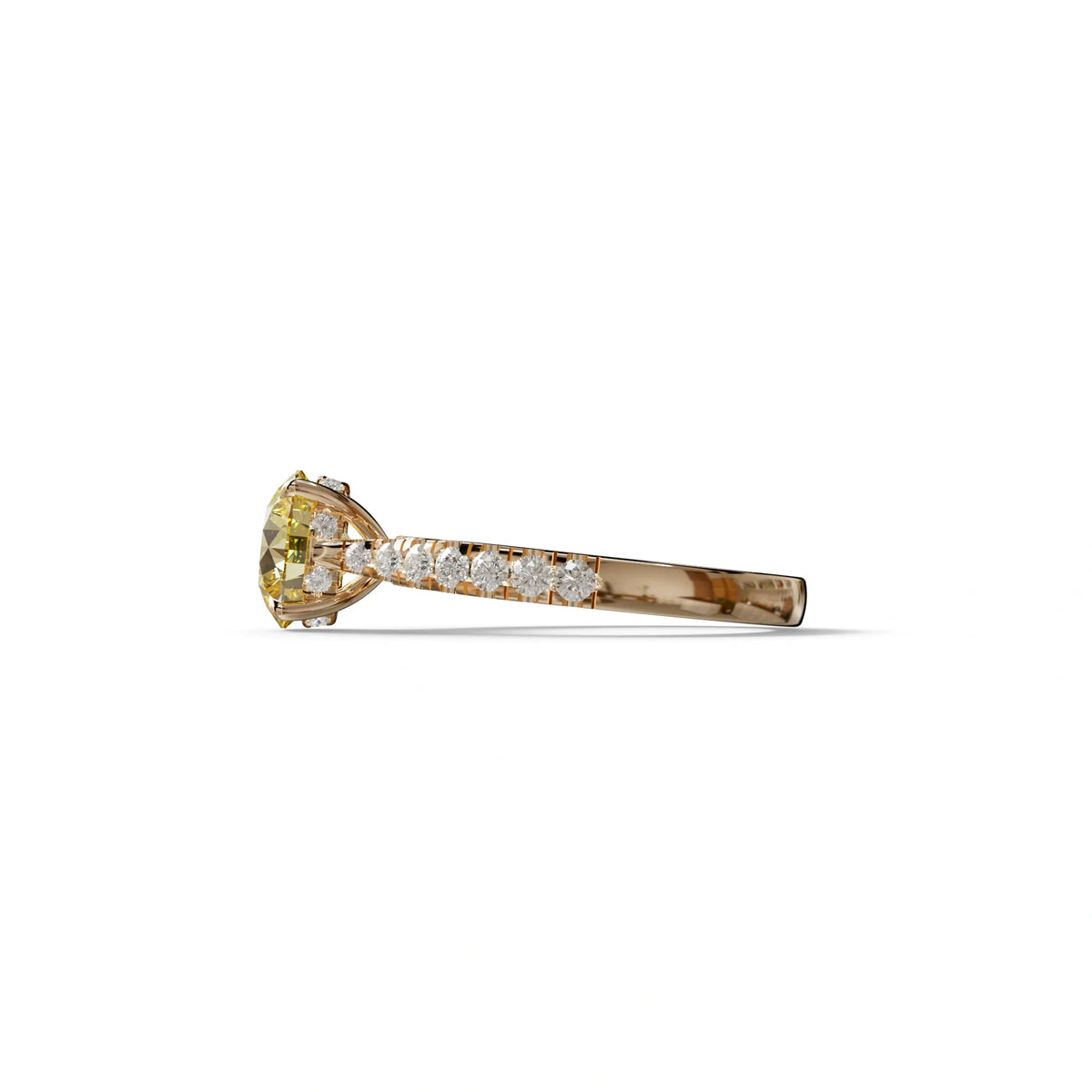 2 Carat Round Cut Yellow Lab Grown Diamond Engagement Ring | Hidden Halo & Pave - Brilliant