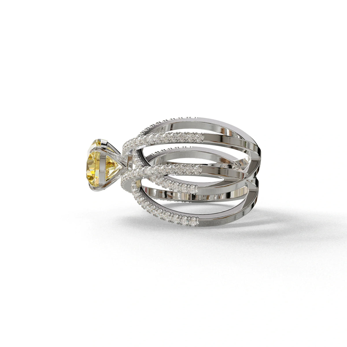 1.5 Carat Yellow Round Cut Criss Cross Lab Diamond Ring - Elegant