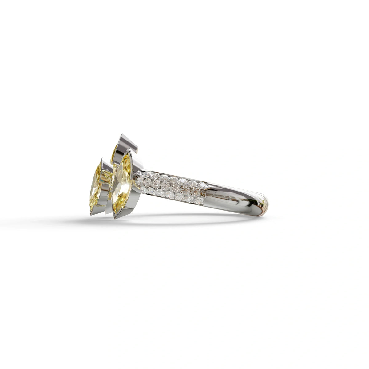 3 Stone 1.75 Ct Yellow Marquise Cut Pave Setting Lab Diamond Ring - Dutch