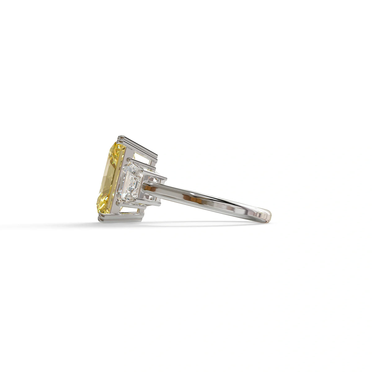 4 Carat Yellow Lab Grown Diamond Engagement Ring – Radiant Cut Three Stone | Tac