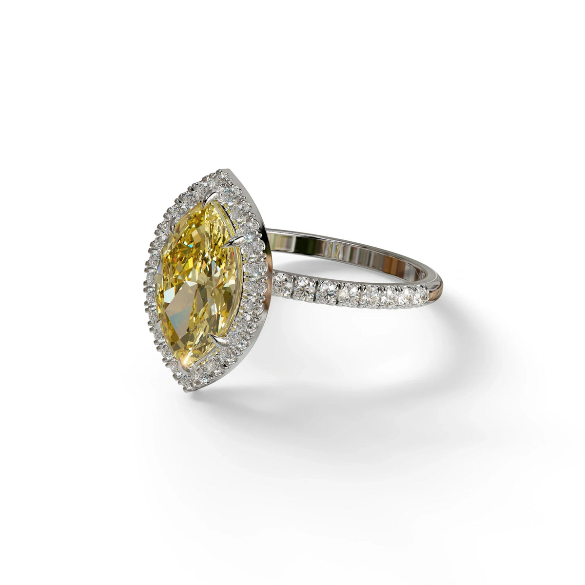 Yellow Marquise Cut Halo & Pave Lab Grown Diamond Engagement Ring - Simplicity