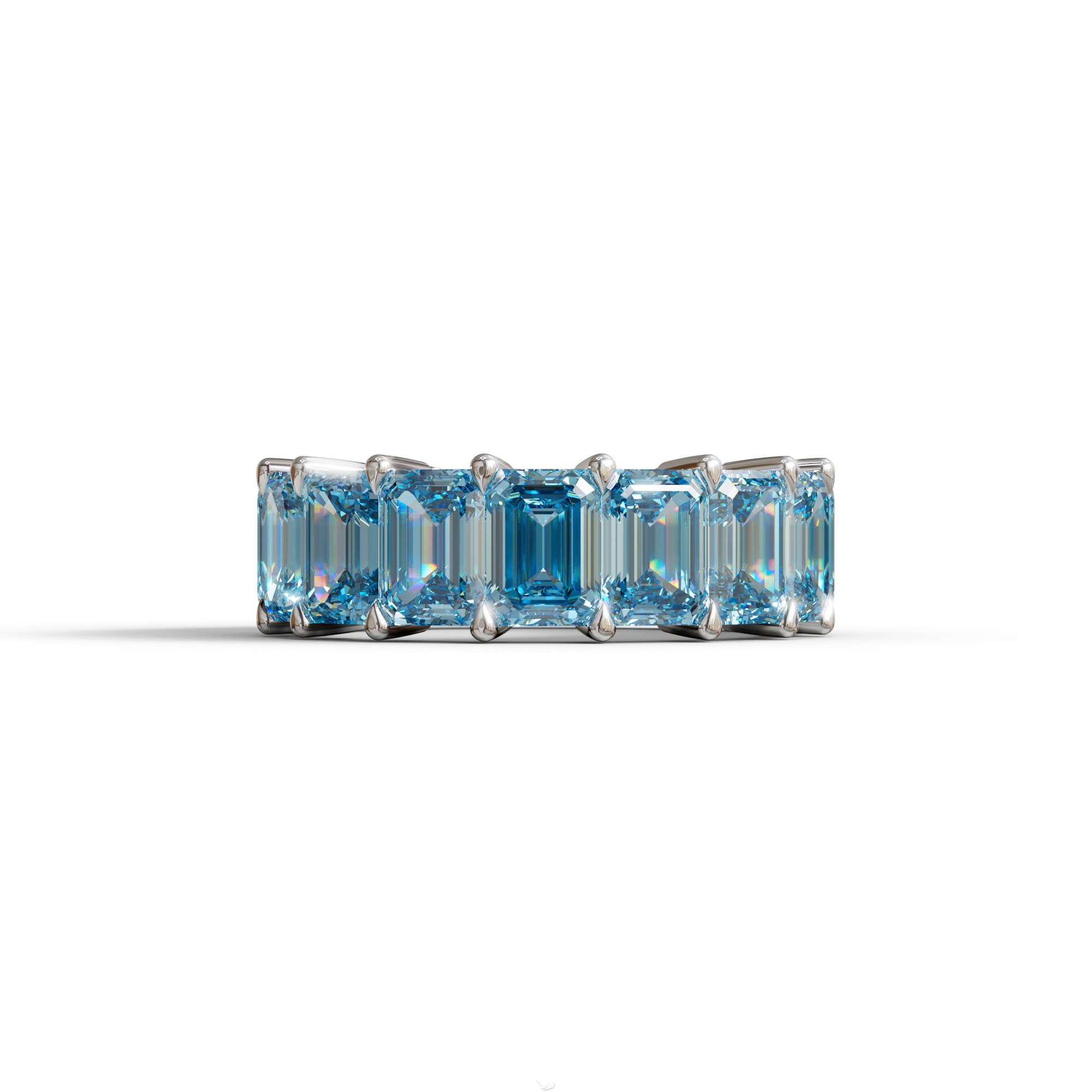 Lab‑Grown Blue Emerald‑Cut Diamond Band – Classic Full‑Eternity Style - 10K Solid Gold / White Gold
