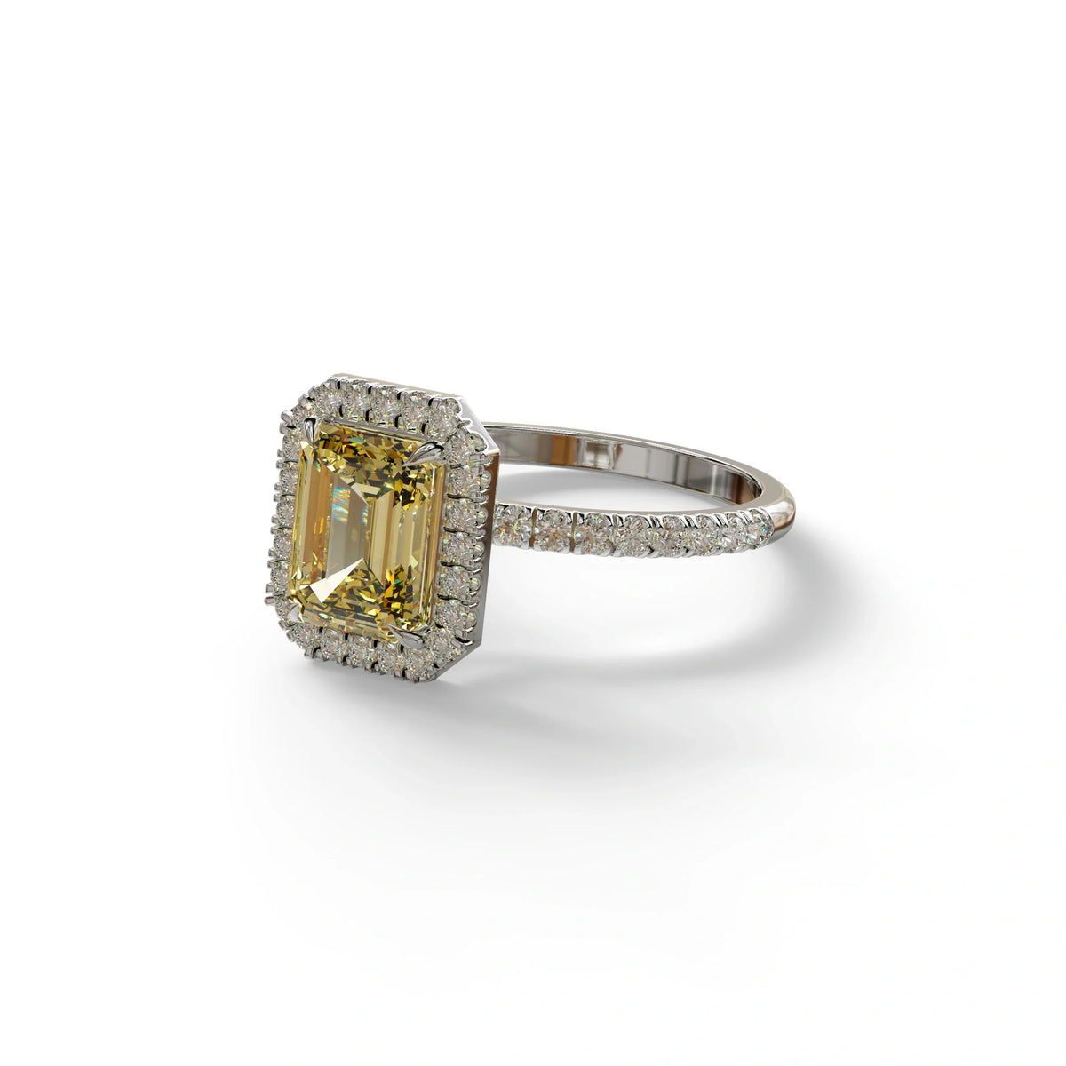 Yellow Emerald Cut Halo & Pave Lab Grown Diamond Engagement Ring - Viola