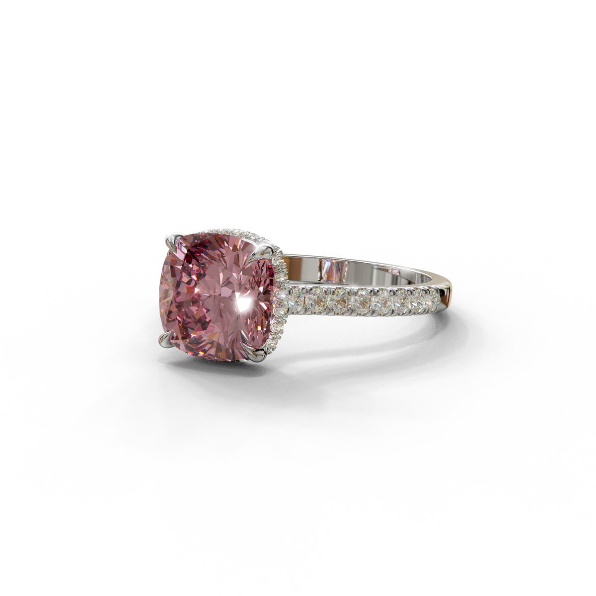 1 to 3.5 Carat Pink Lab Grown Diamond Engagement Ring – Cushion Cut Hidden Halo | Vivienne