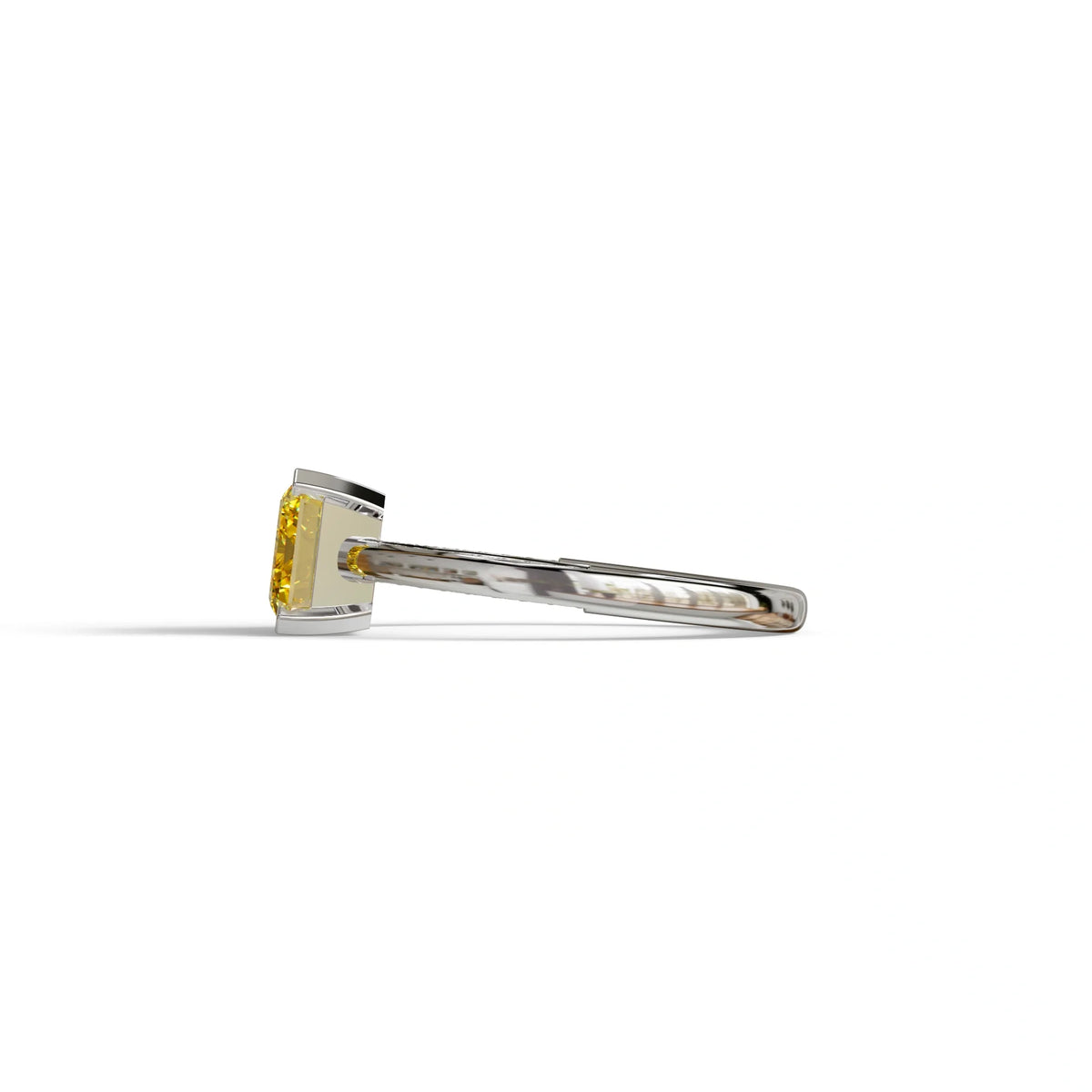 2.5 Ct Yellow Emerald Cut Lab Diamond In Pave-Chanel Setting Ring - Qiqi