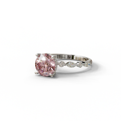 2 Carat Pink Round Cut Hidden Halo & Pave Set Lab Diamond Ring - Pure Origin