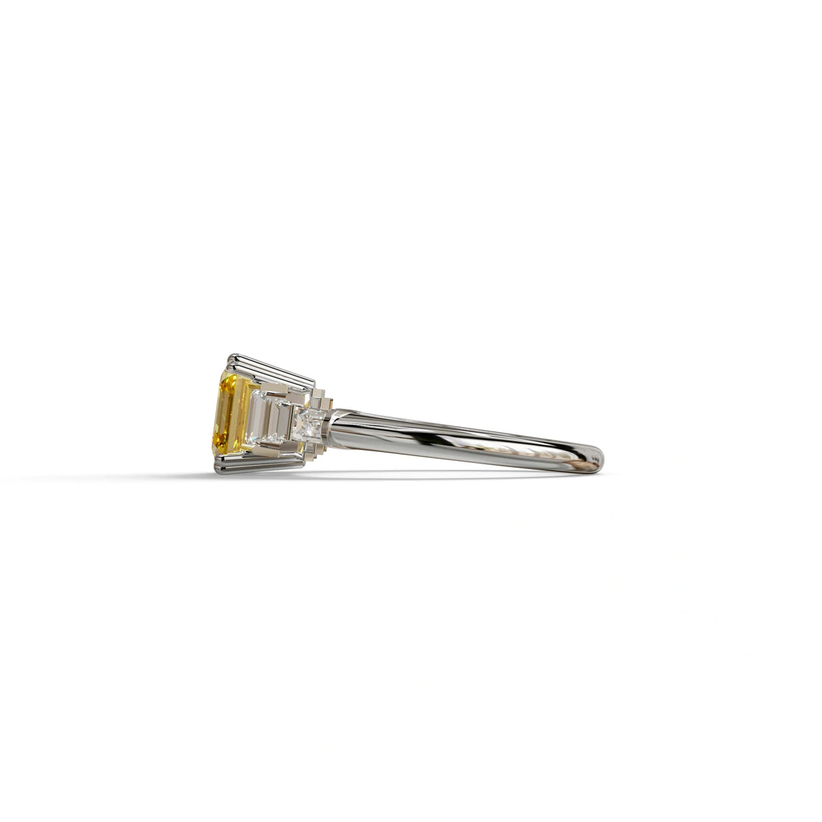 3 Carat Yellow Asscher Three Stone Lab grown Diamond Ring - Vetra