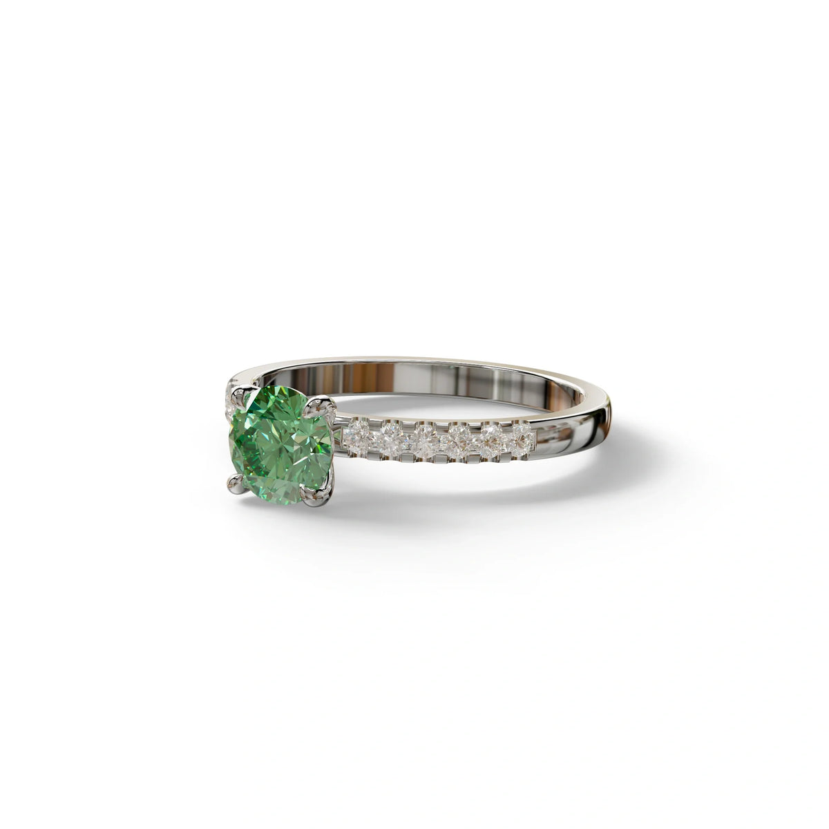 Green Round Pave Set Minimalist Engagement Ring - Nova Signature