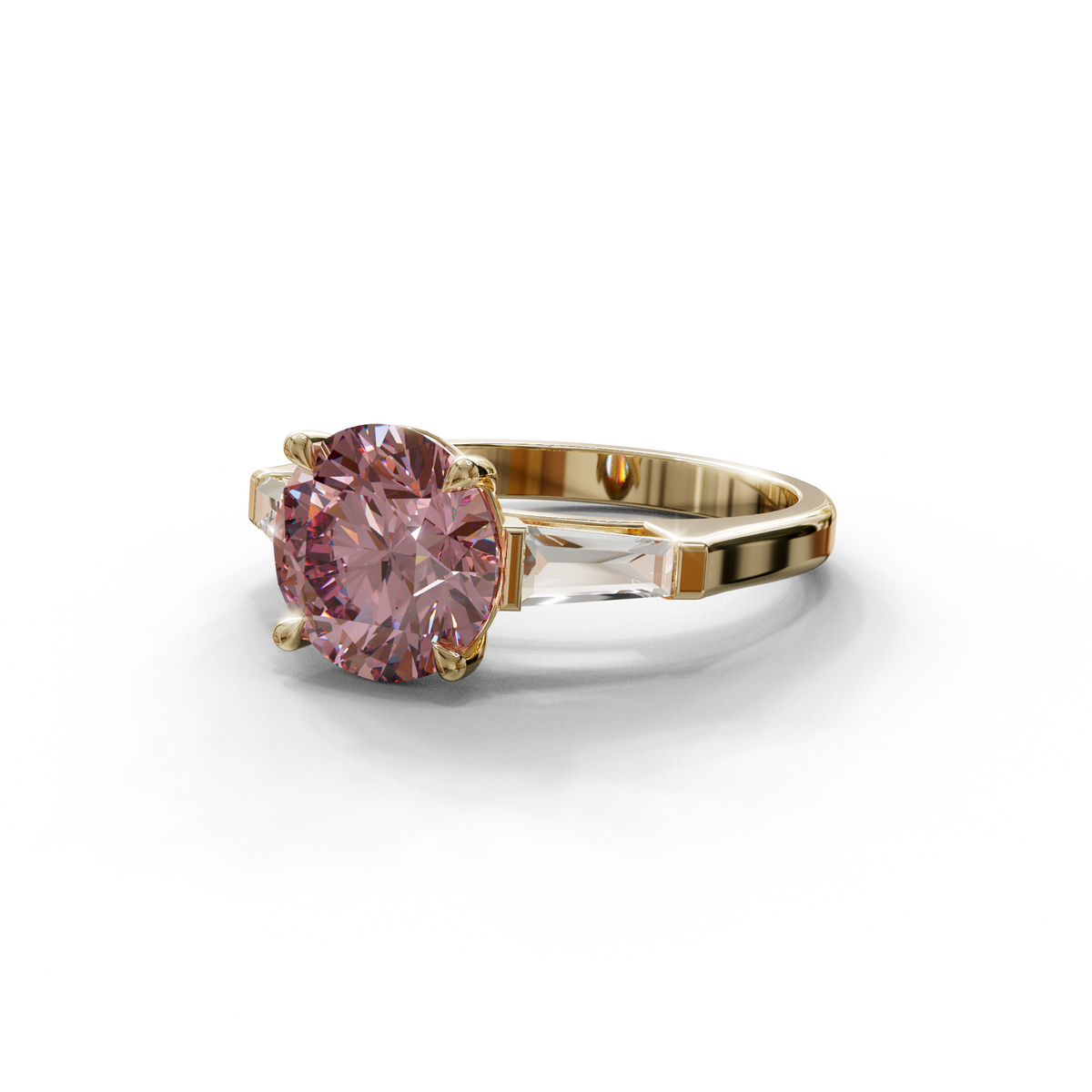 2 to 5 Carat Pink Lab Grown Diamond Engagement Ring – Round Cut Three Stone | Cordelia