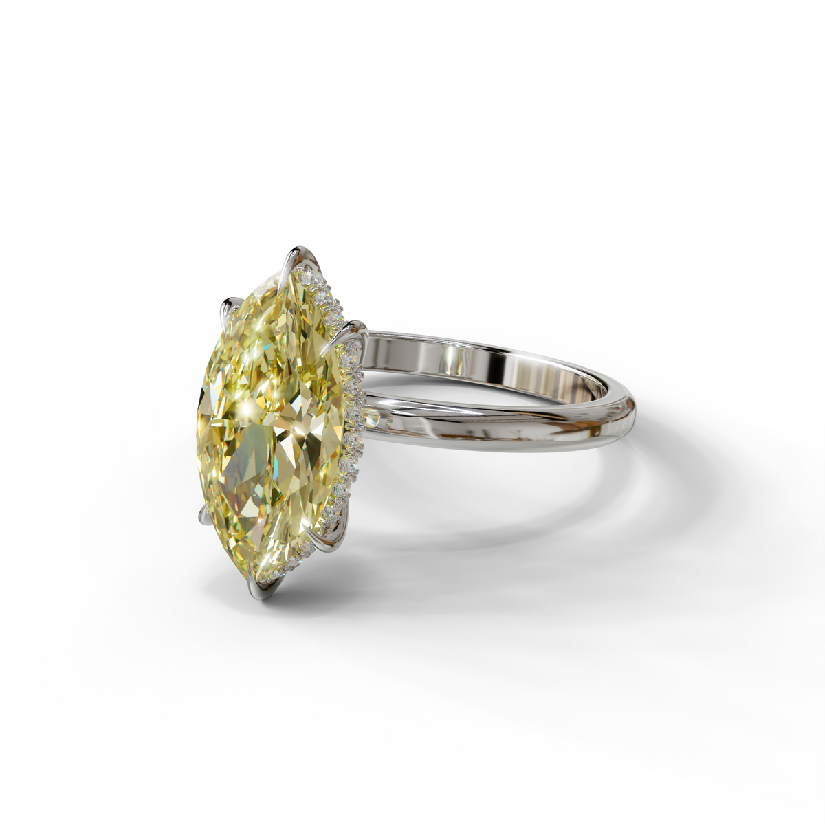 3.5 Carat Yellow Marquise Cut Hidden Halo & Claw Setting Lab Grown Diamond Ring