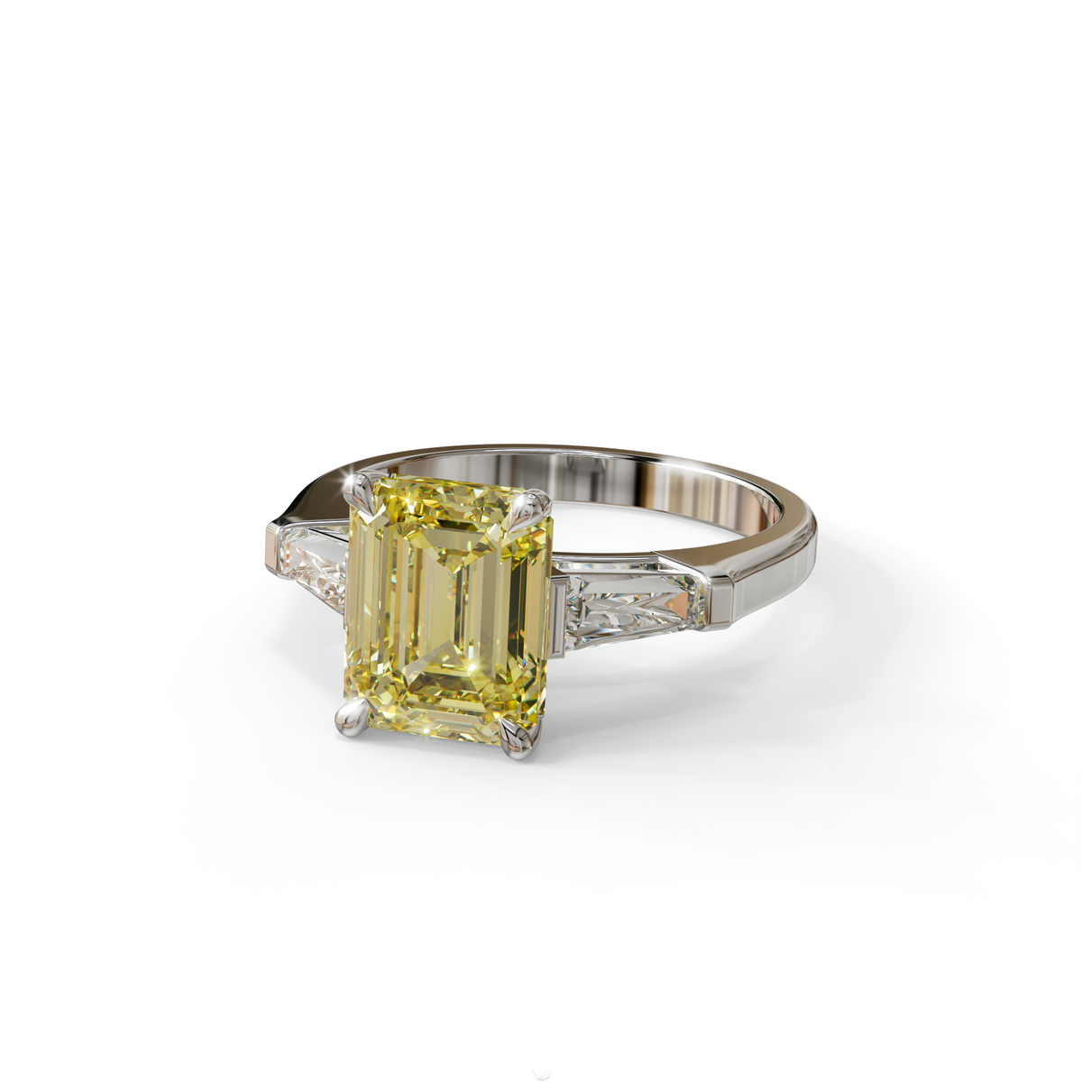 3 Carat Yellow Emerald & Tapered Baguette diamond ring