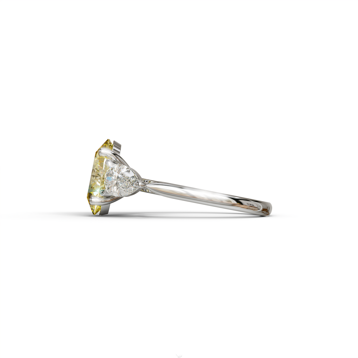 3 Carat Yellow Oval Cut Lab Grown Diamond Three Stone Engagement Ring with 0.50 Carat Pear Side Stones