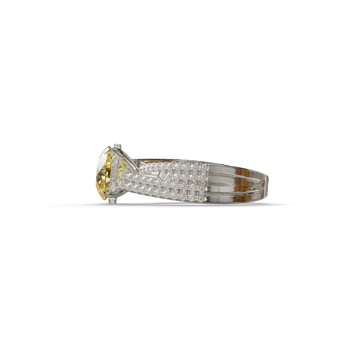 2 Carat Yellow Round Cut Hidden Halo Lab & Pave Lab Diamond Ring - Je t’aime