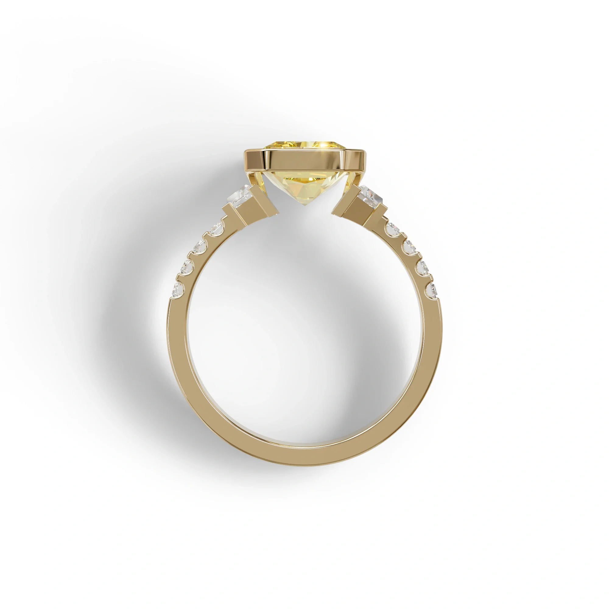 3 Carat Yellow Radiant Cut Three Stone Lab Diamond Engagement Ring - Adiamor