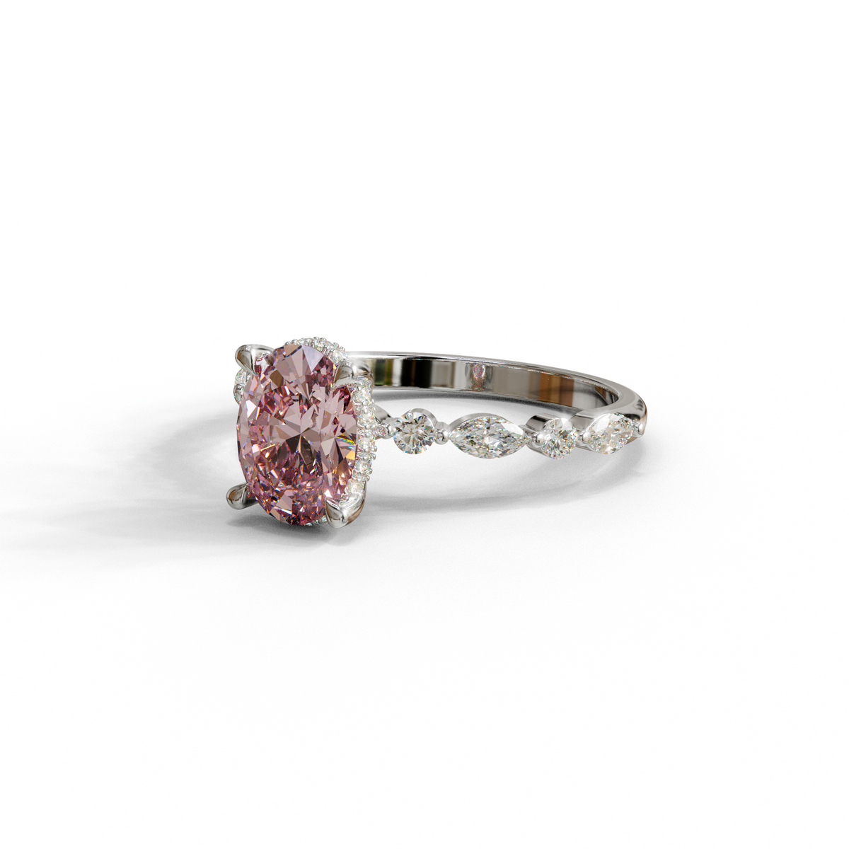 2 to 4 Carat Pink Lab Grown Diamond Engagement Ring – Oval Cut Hidden Halo | Odette
