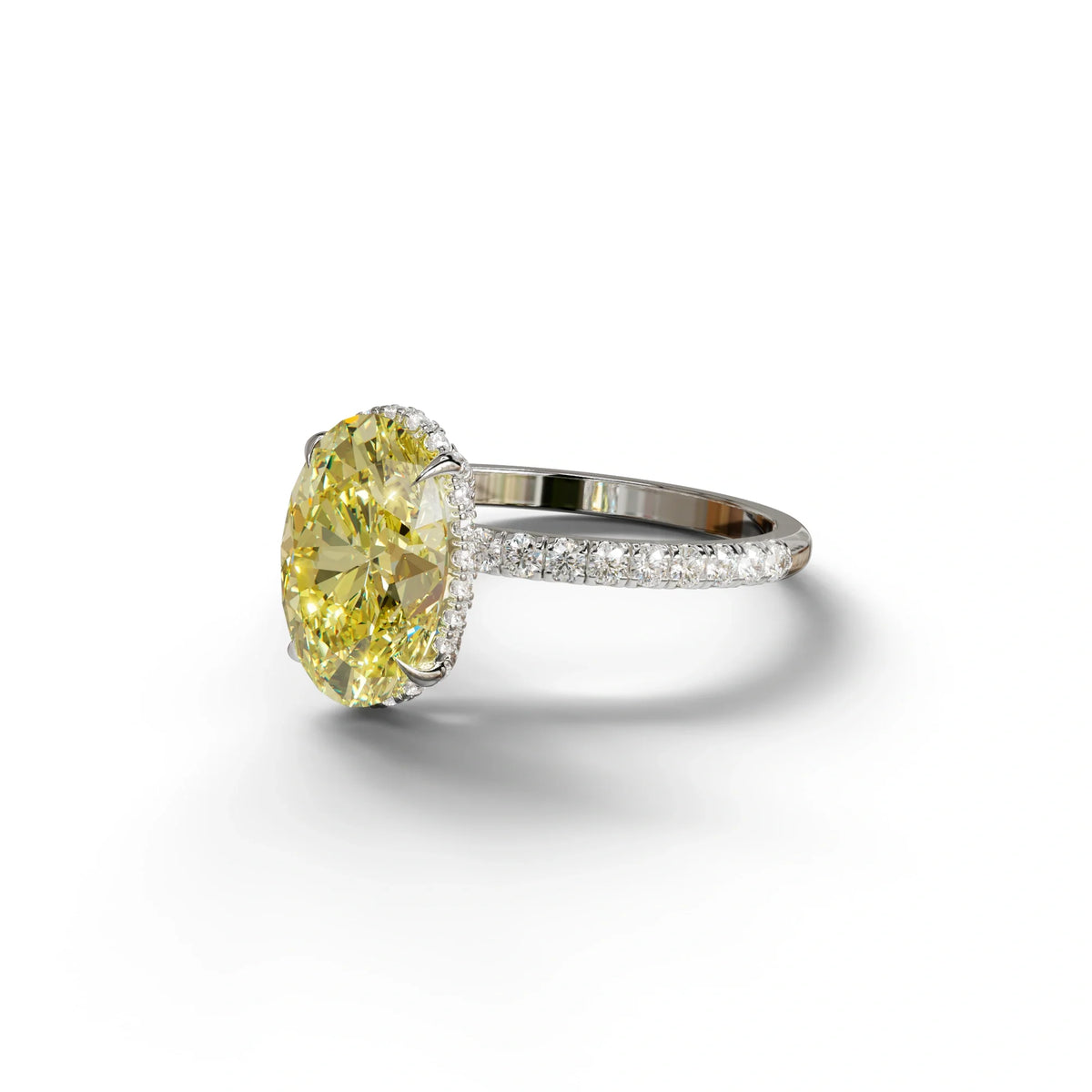 3 Carat Yellow Oval Cut Hidden Halo & Pave Setting Lab Grown Diamond Ring