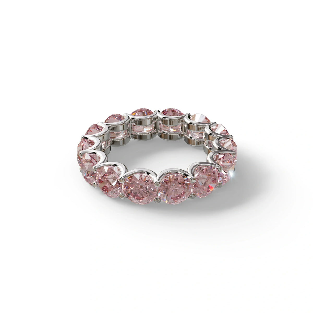 Pink Round Brilliant Diamond Full Eternity Band in 18k Yellow Gold – Scalloped U-Prong Setting