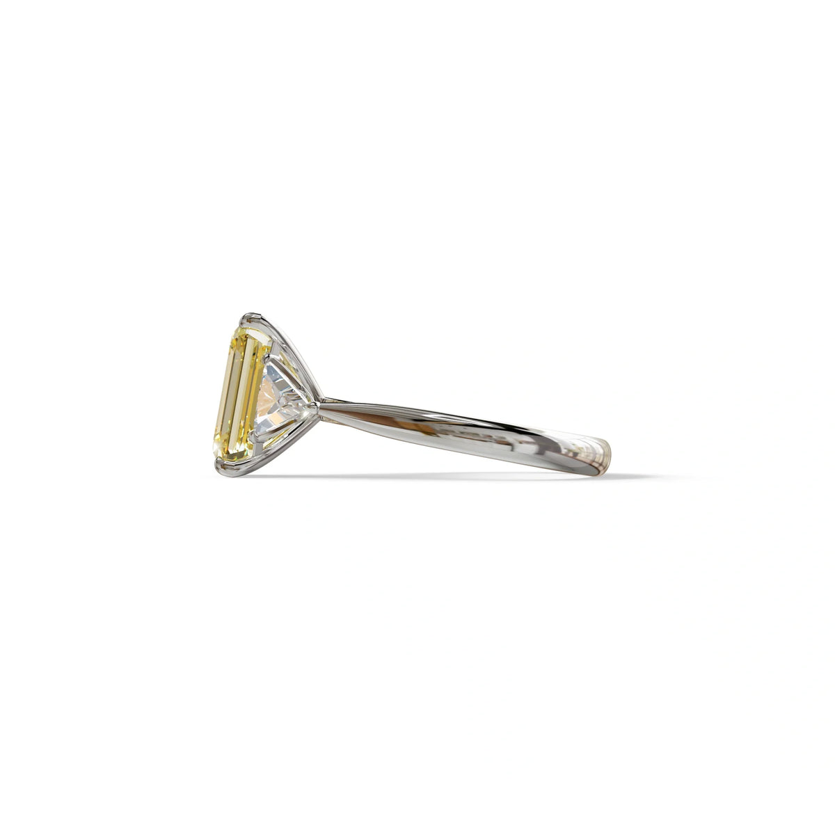 3Ct Fancy Intense Yellow Emerald Cut Lab Grown Diamond Three Stone Engagement Ring - Polaris