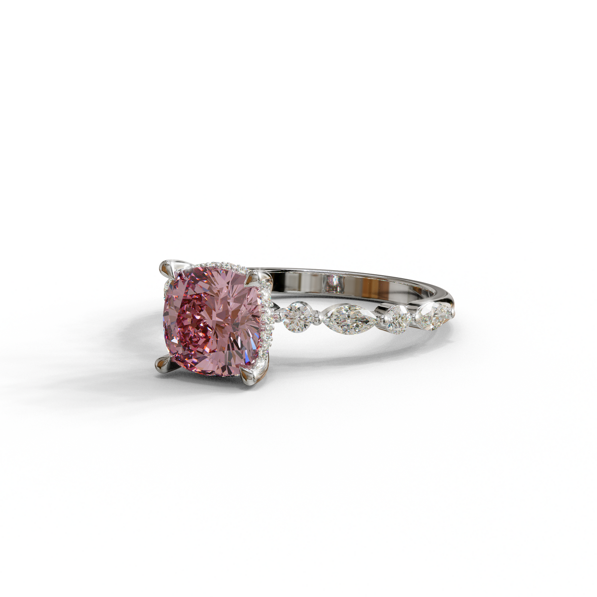 1 to 2.5 Carat Pink Lab Grown Diamond Engagement Ring – Cushion Cut Hidden Halo | Rosalie