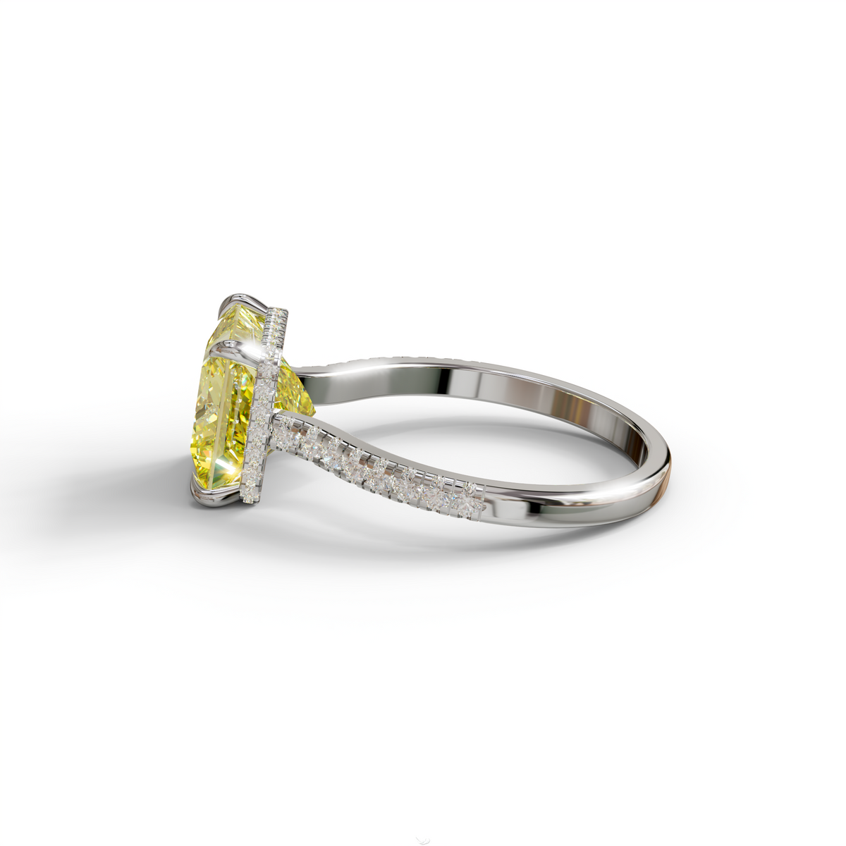 3 Carat Fancy Yellow Princess Cut Hidden Halo Lab Grown Diamond Engagement Ring