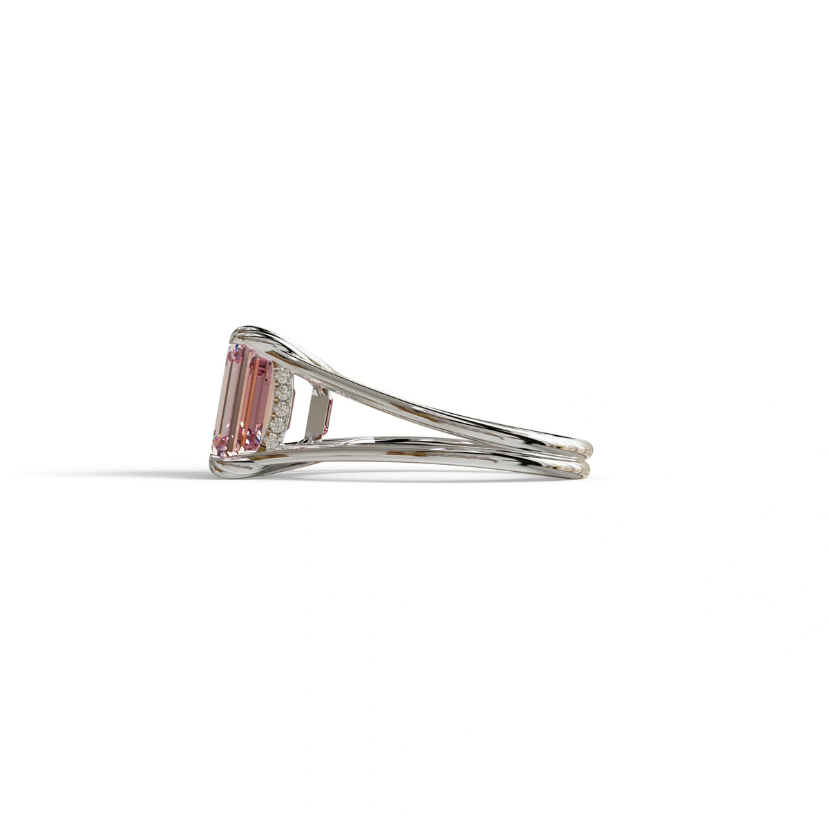 4 Carat Fancy Intense Pink Emerald Cut Lab Grown Diamond Engagement Ring - Tesira