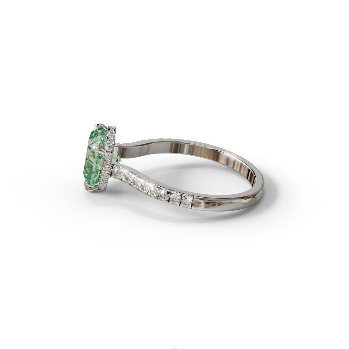 Fancy Vivid Green Heart Cut Lab Diamond Ring – Pavé Band | 10K 14K 18K Gold & Platinum