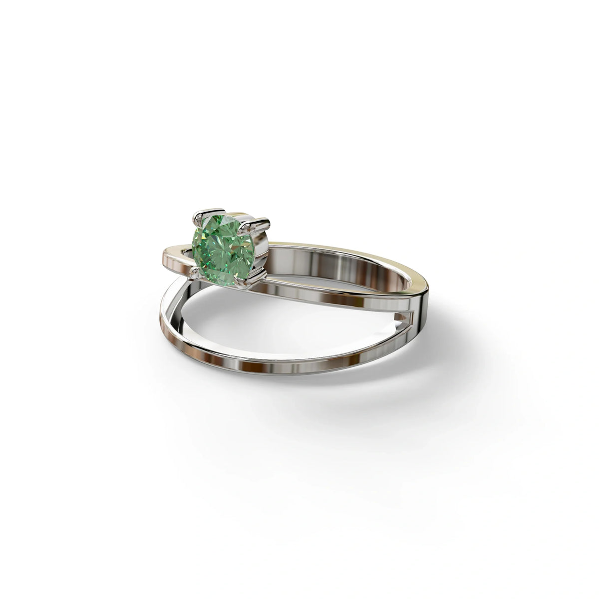 Green Round Brilliant Solitaire Engagement Ring with a split‑shank Band - Auric Grace