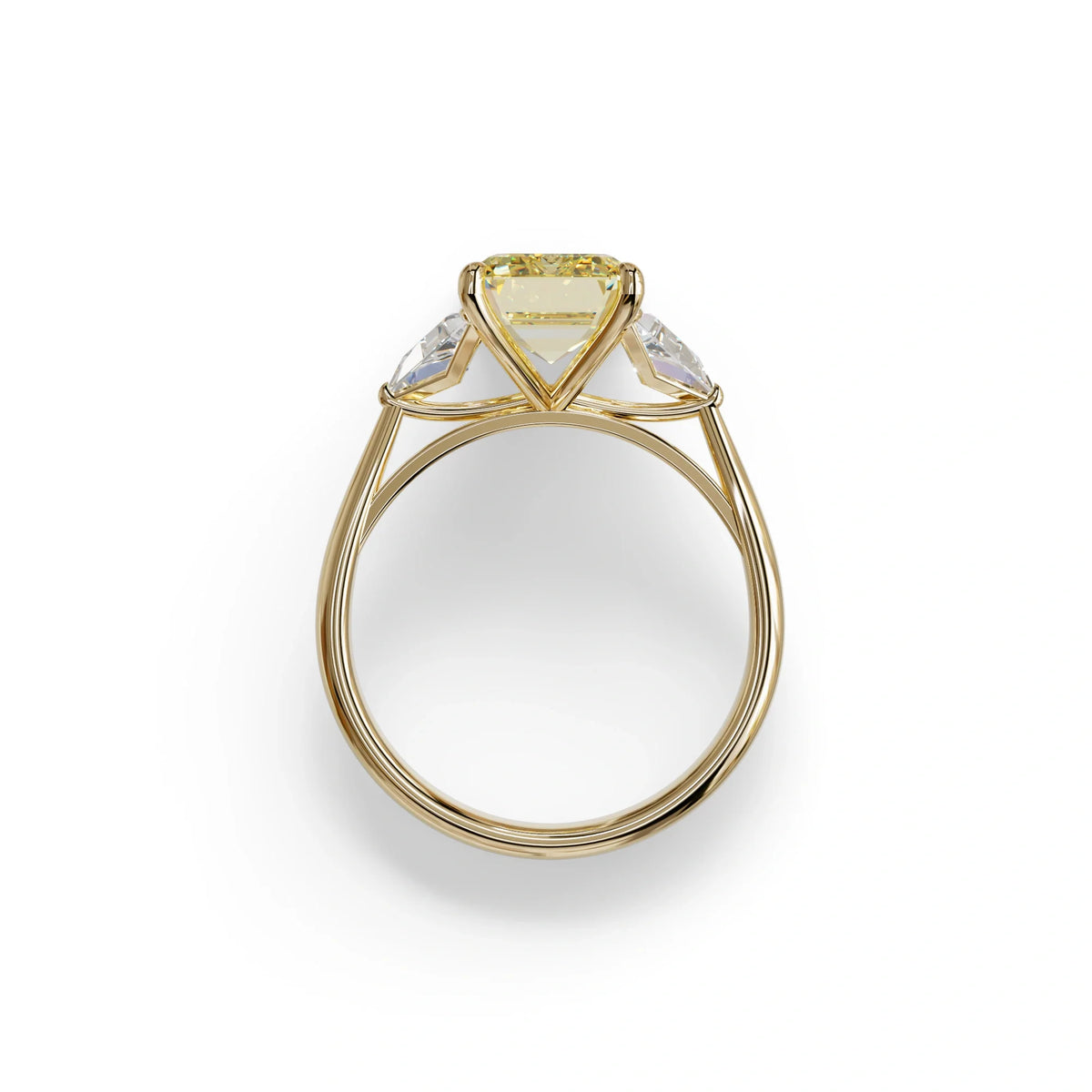 3Ct Fancy Intense Yellow Emerald Cut Lab Grown Diamond Three Stone Engagement Ring - Polaris