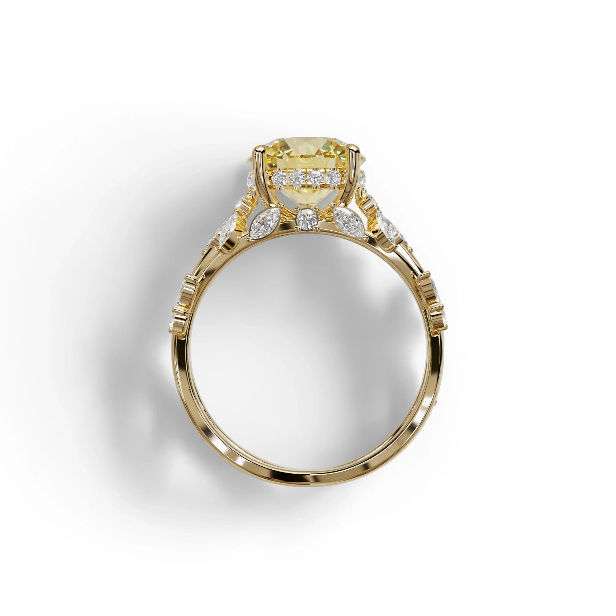 Natural Inspired 4 Carat Yellow Round Cut Lab Diamond Engagement Ring - Catalina