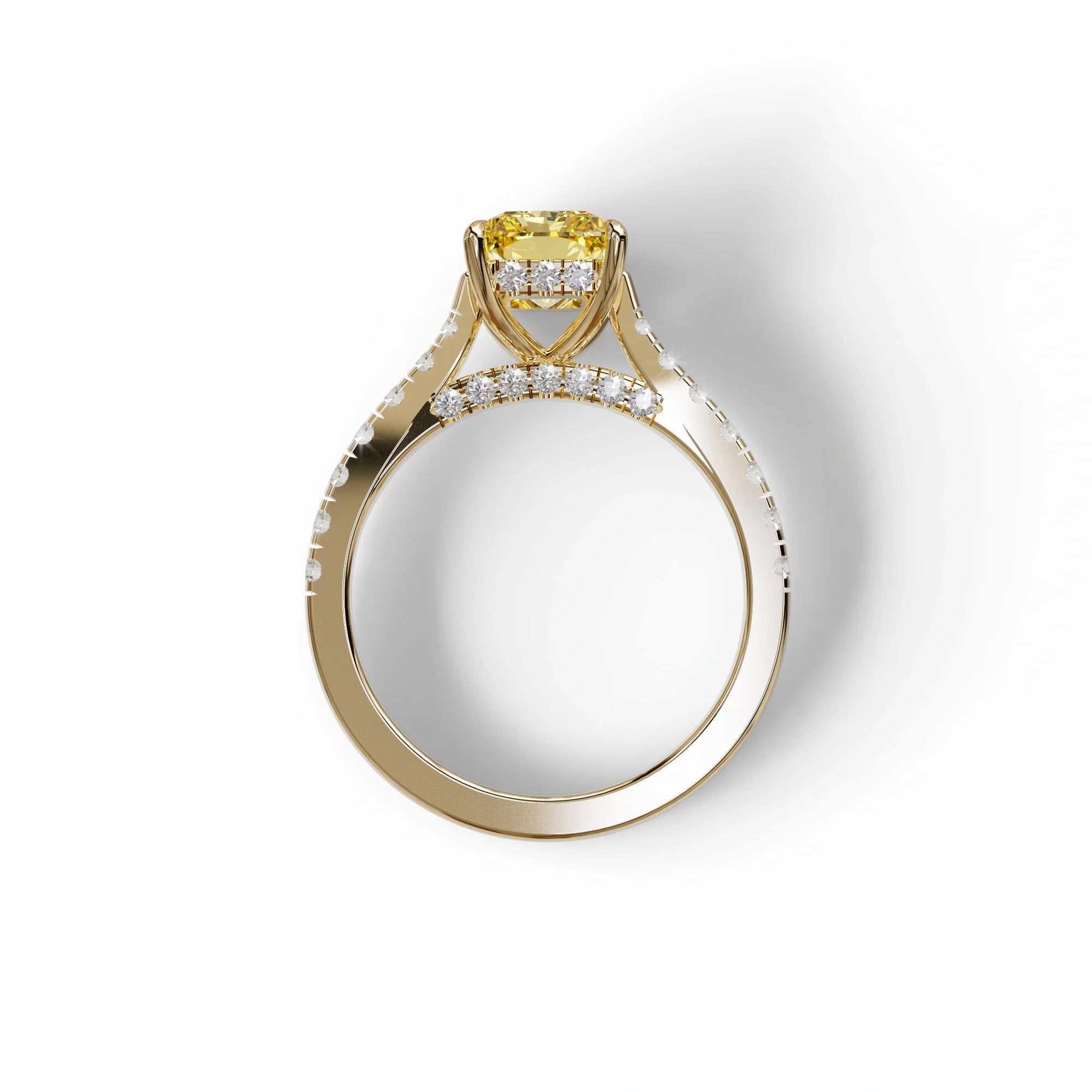 2 Carat Yellow Radiant Cut Halo & Pave Lab Grown Diamond Ring- Asphalt