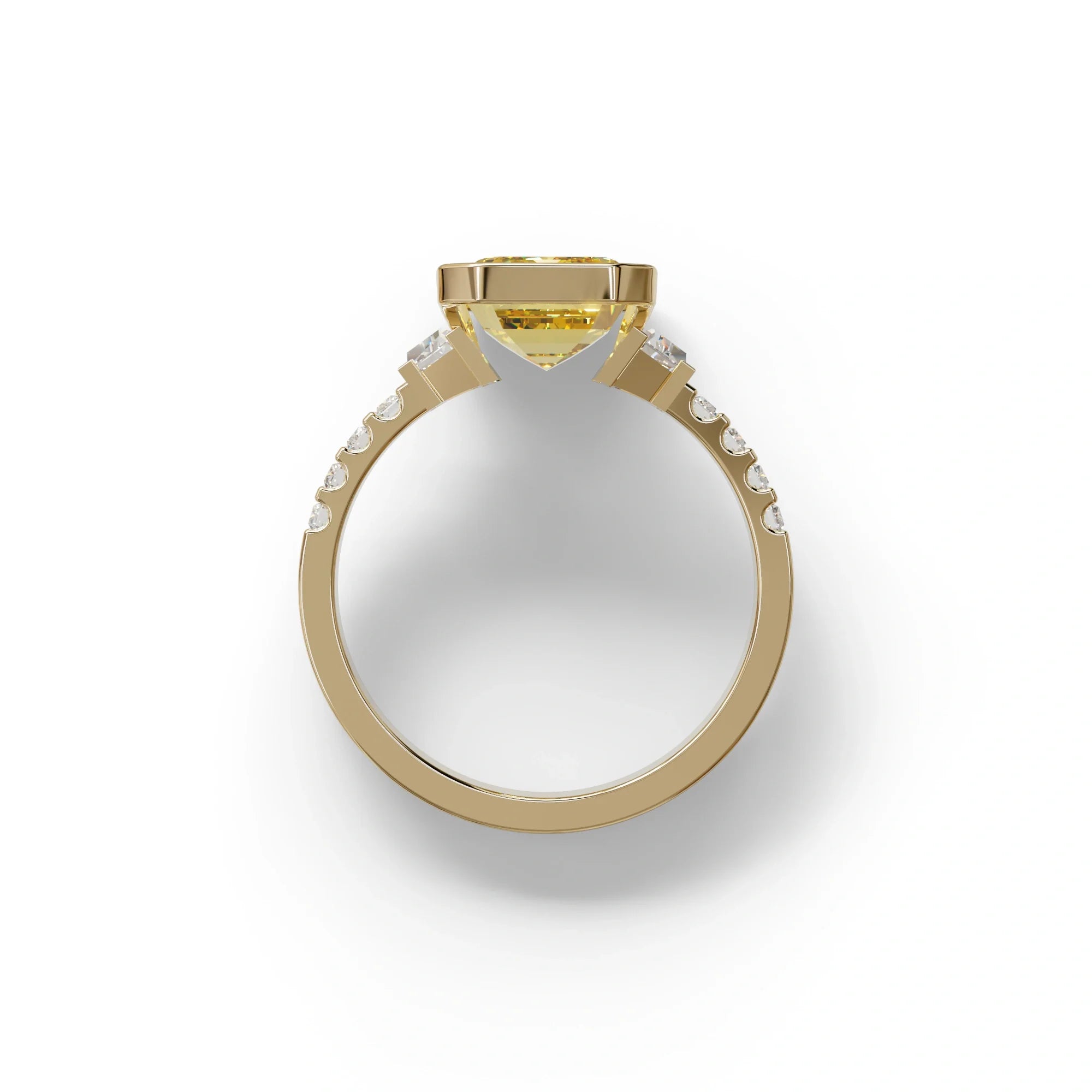 3 Carat Yellow Emerald Cut Three Stone Lab Diamond Engagement Ring - Gatsby