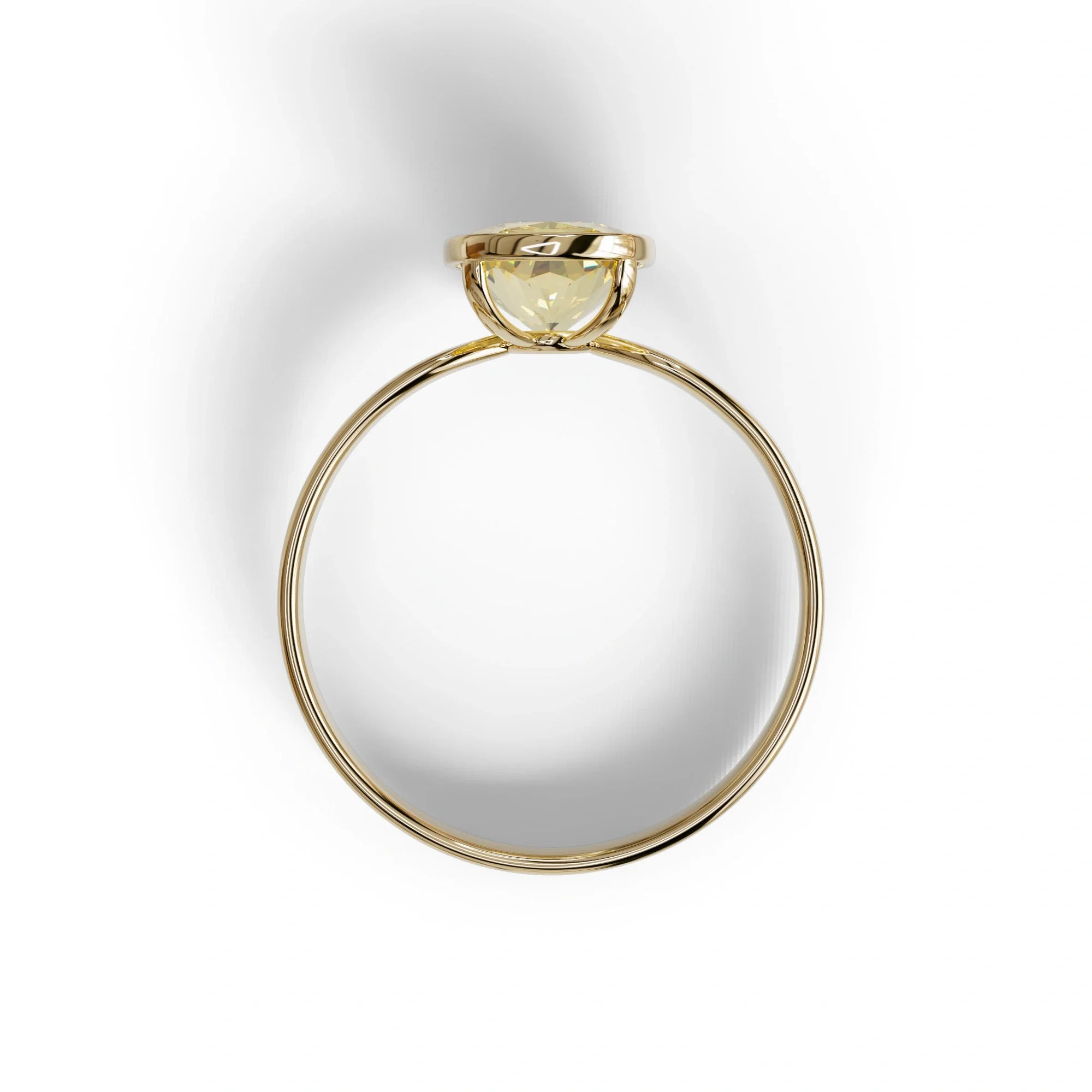 3 Carat Yellow Elongated Cushion Cut Bezel Set Engagement Ring - Astrae