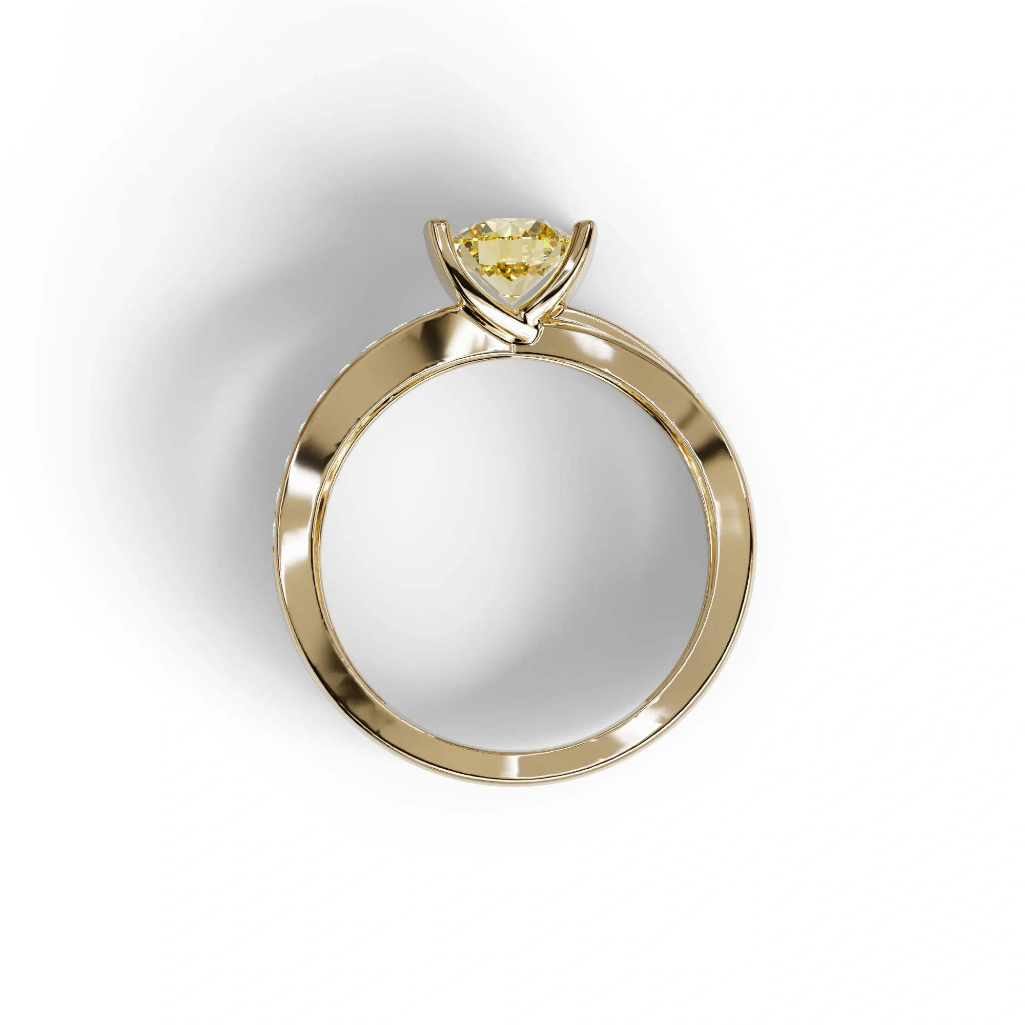 1 Carat Yellow Round Cut Lab Diamond Crossover Ring Pave Setting - Lisa