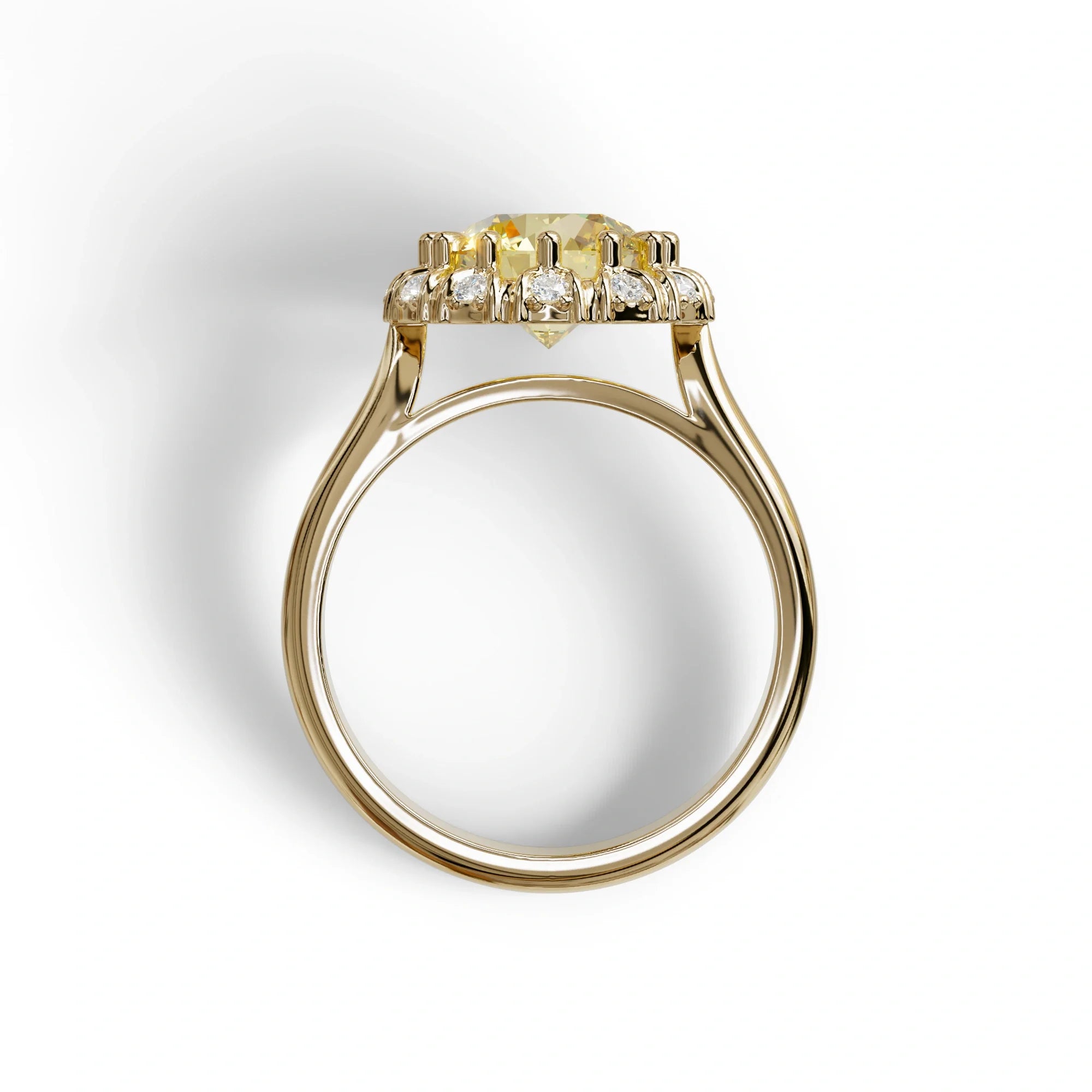 3 Carat Yellow Round Shaped Halo Lab Diamond Ring - Sunflower
