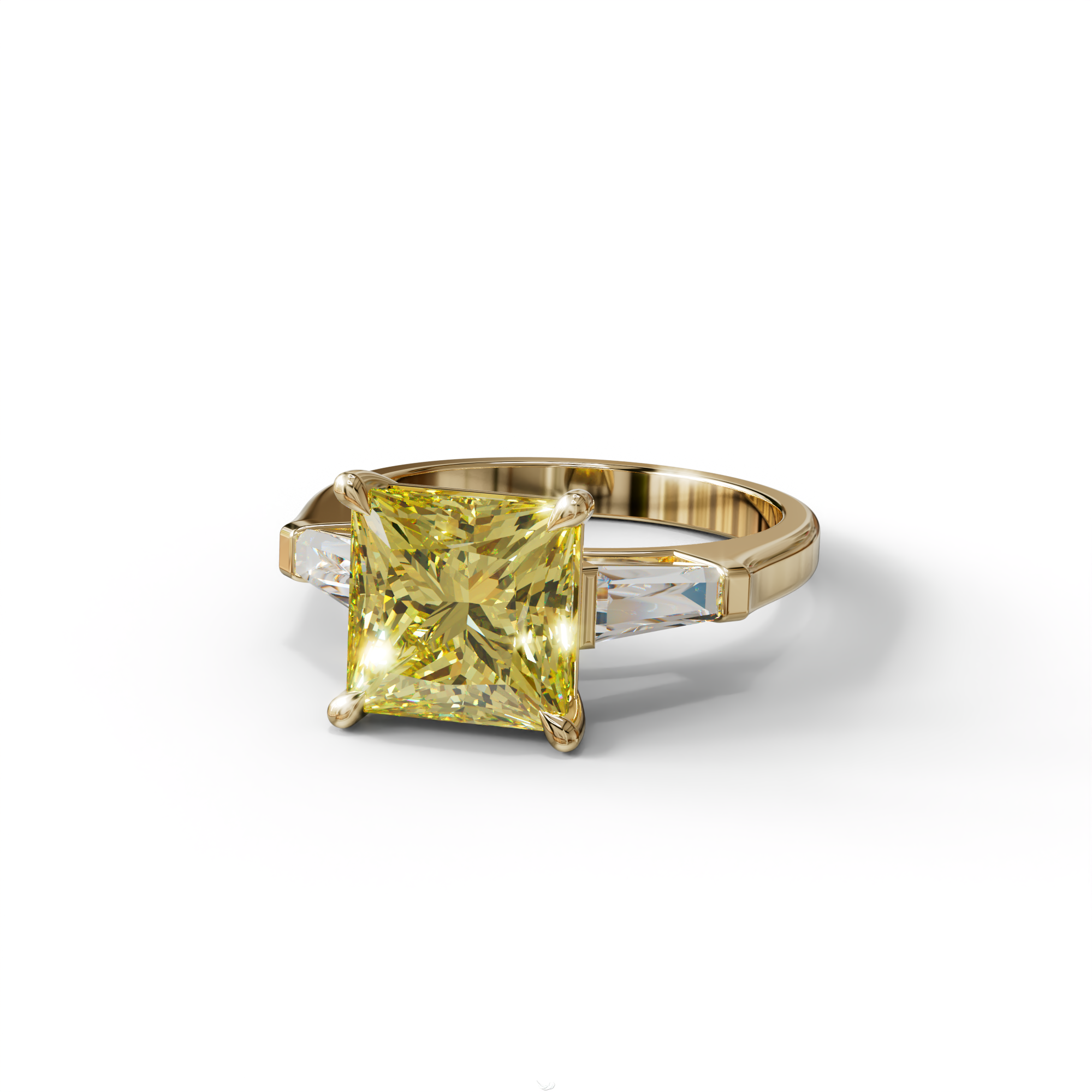 3 Carat Yellow Princess & Baguette Cut Lab Grown Diamond Ring - Alluring