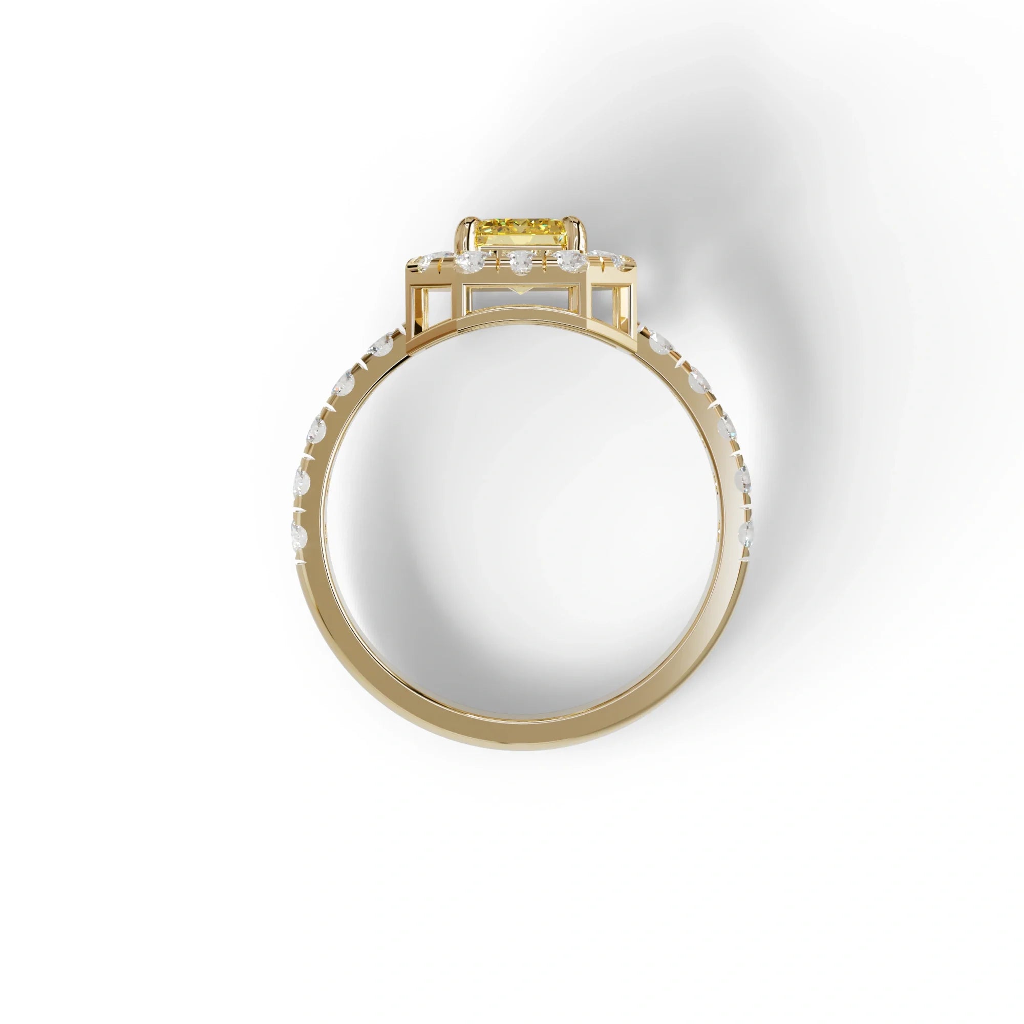1 Carat Fancy Yellow Emerald Cut Lab Diamond Halo Engagement Ring - Freesia