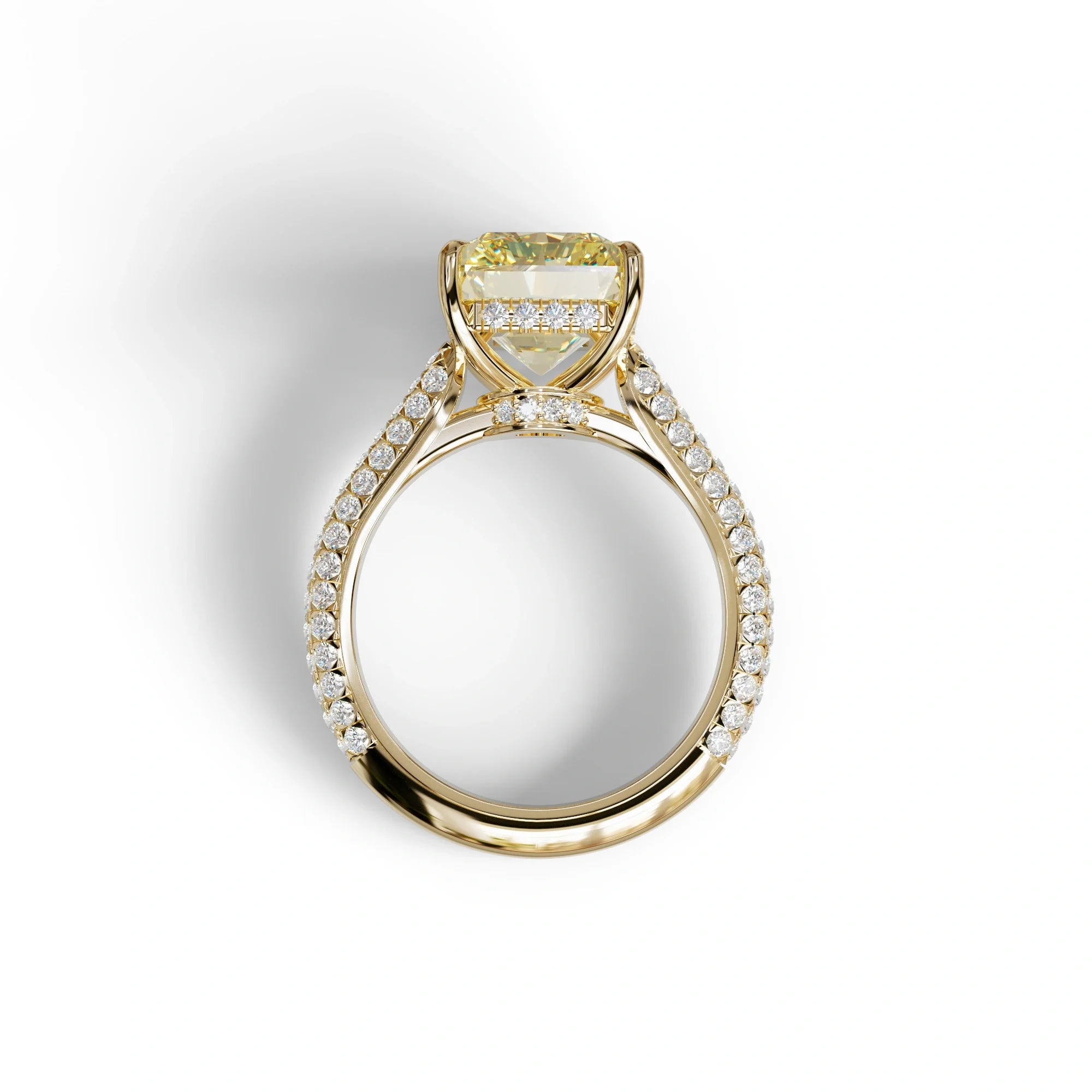 3 Carat Yellow Radiant Cut Hidden Halo & Pave Set Lab Diamond Ring - Riviera