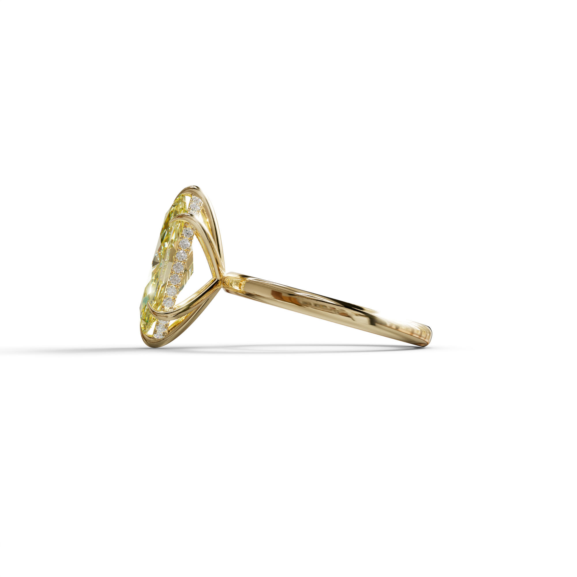 3.5 Carat Yellow Marquise Cut Hidden Halo & Claw Setting Lab Grown Diamond Ring
