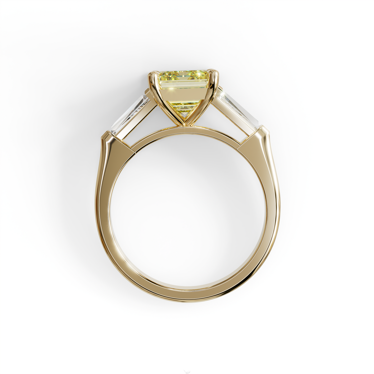 3 Carat Yellow Emerald & Tapered Baguette diamond ring