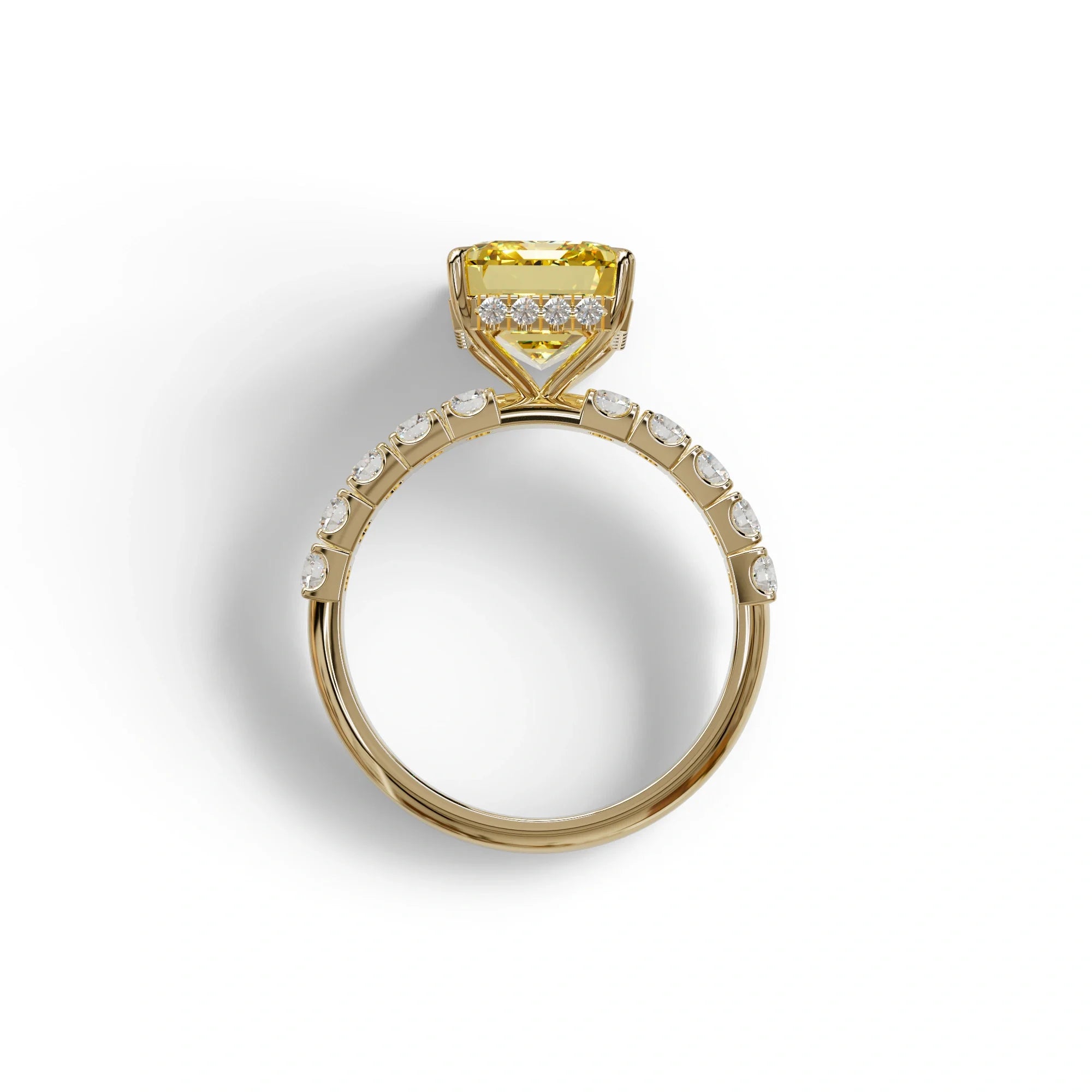 3 Carat Yellow Emerald Cut Hidden Halo Lab Diamond Engagement Ring - Luminary